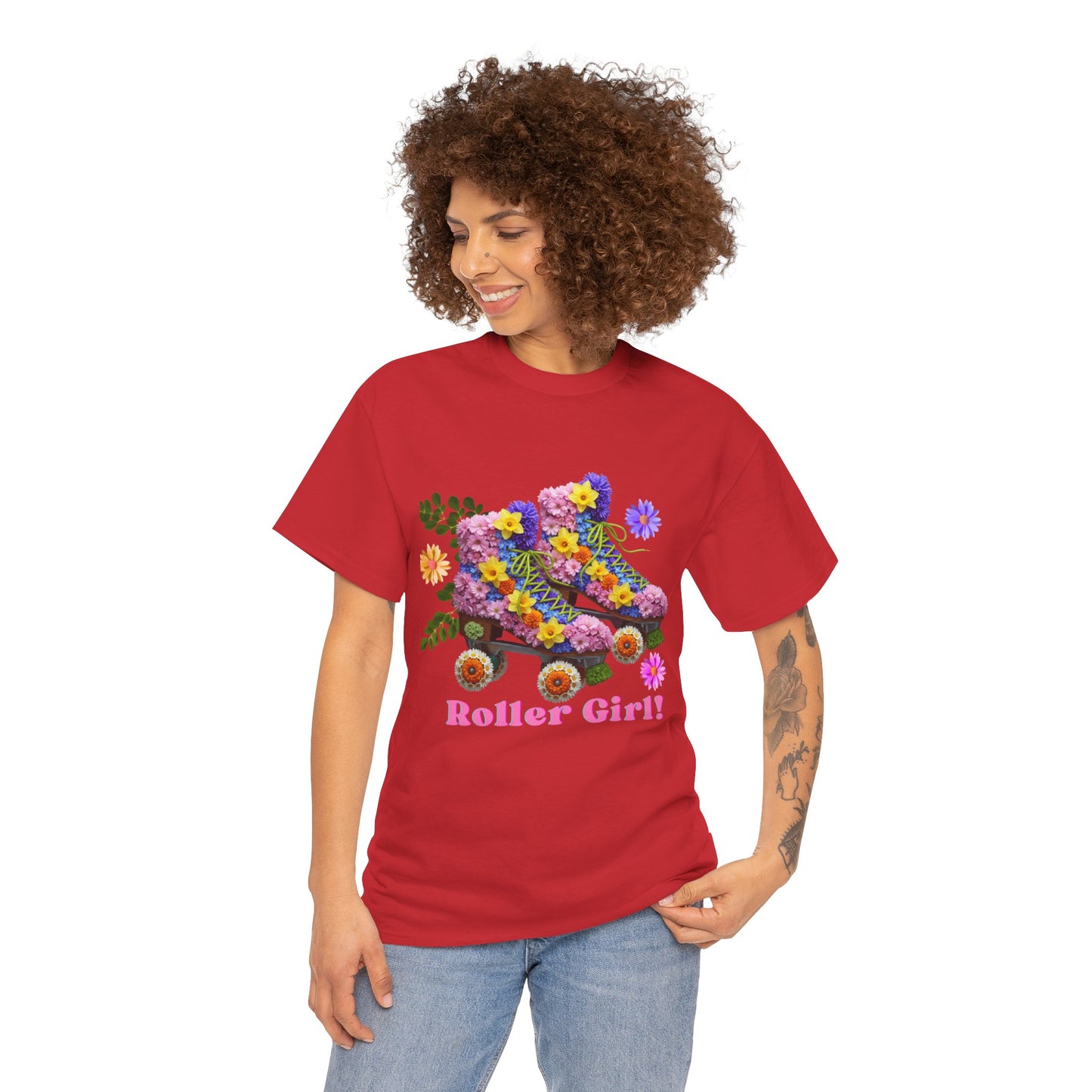 Roller Girl Floral Skate T-Shirt - Adult Roller Skate Graphic T-Shirt – 100% Cotton