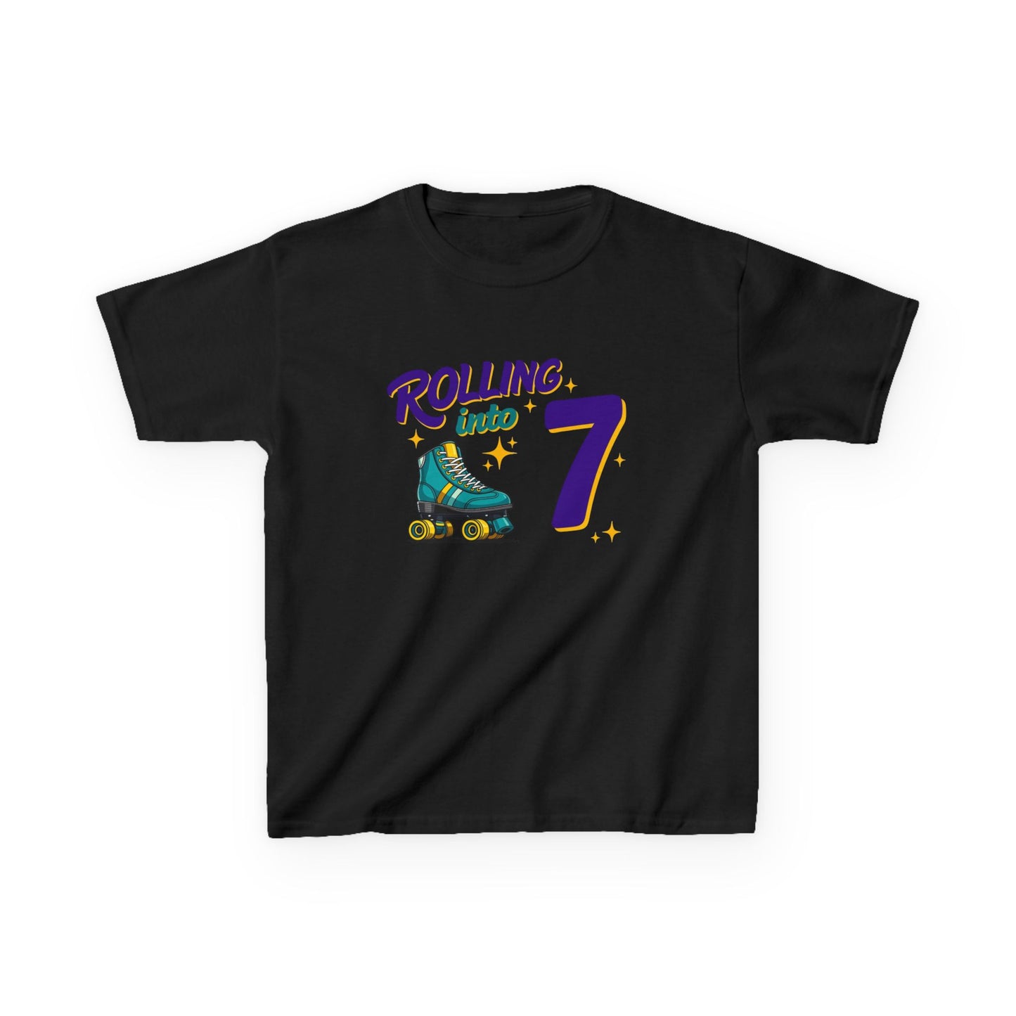 Kid's  "Rolling Into 7" Birthday T-Shirt for 7 Year Old Child, Roller Skating Tee