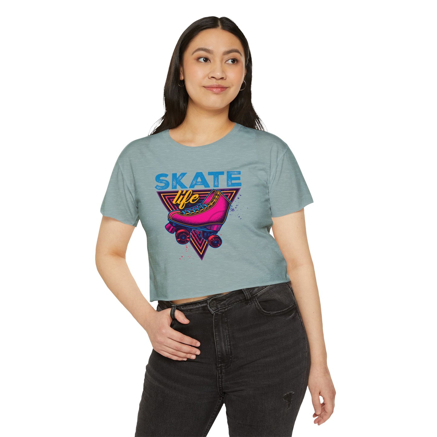 Women's Crop Top "Skate Life" Pink Graphic Roller Skating T-Shirt