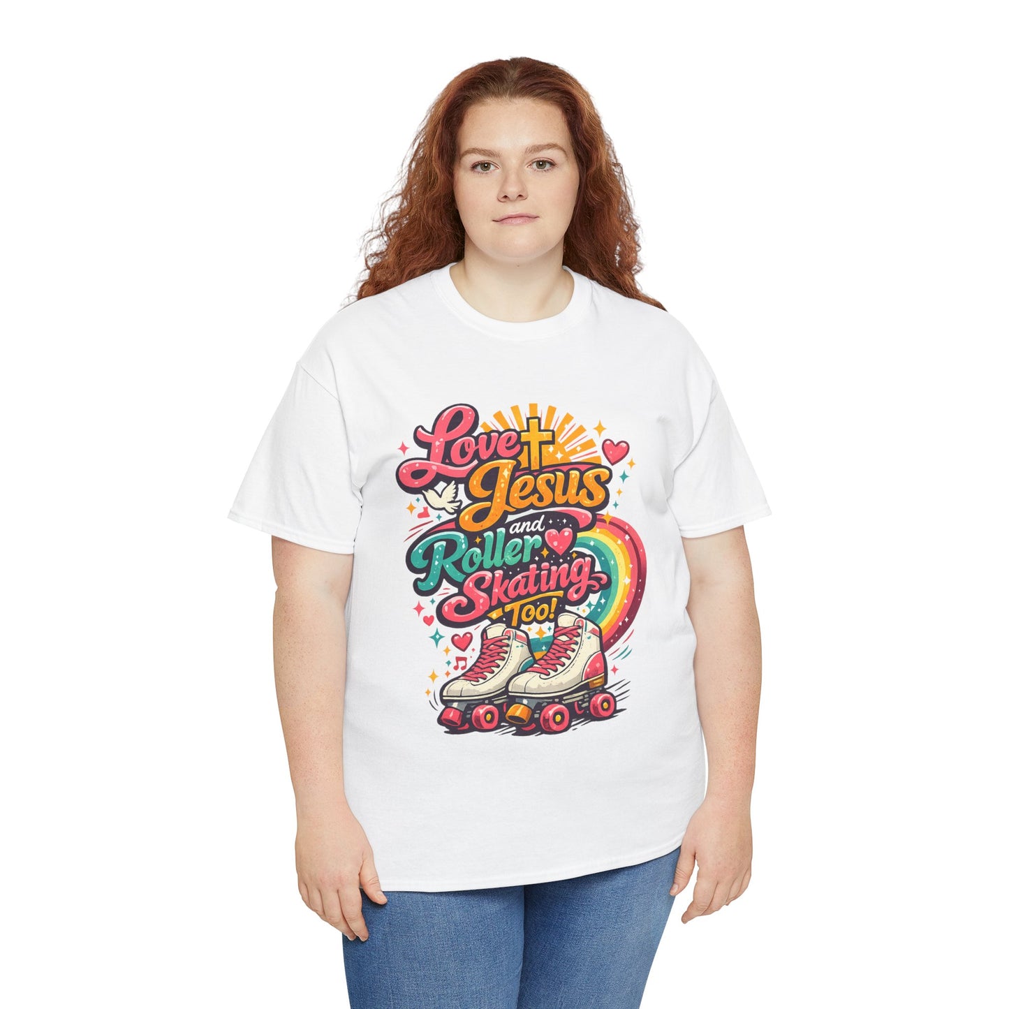 Love Jesus and Roller Skating T-Shirt, Retro Graphic, Rainbow Roller Skates Christian Tee