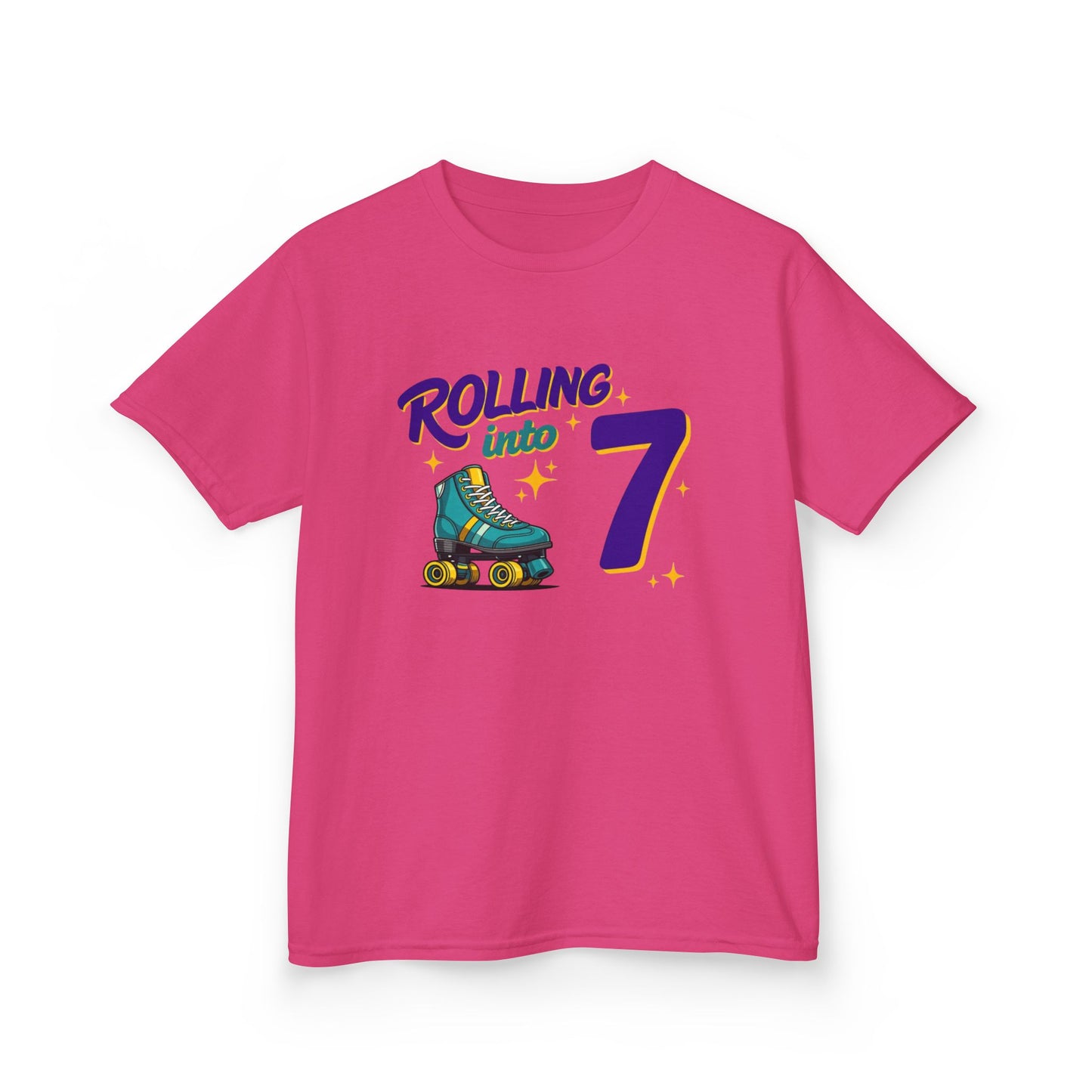Kid's  "Rolling Into 7" Birthday T-Shirt for 7 Year Old Child, Roller Skating Tee