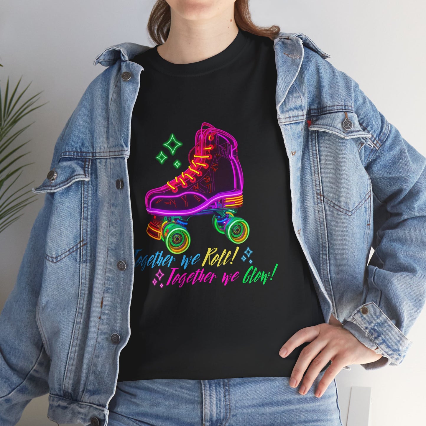 Adult Roller Skating T-Shirt "Together We Roll, Together We Glow" Retro Neon Tee