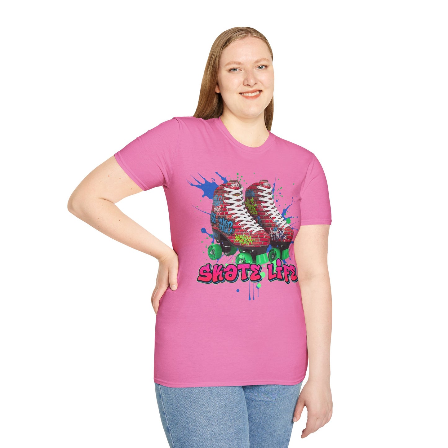 Massapequa, NY - Adult "Skate Life" Paint Splattered Skates T-Shirt