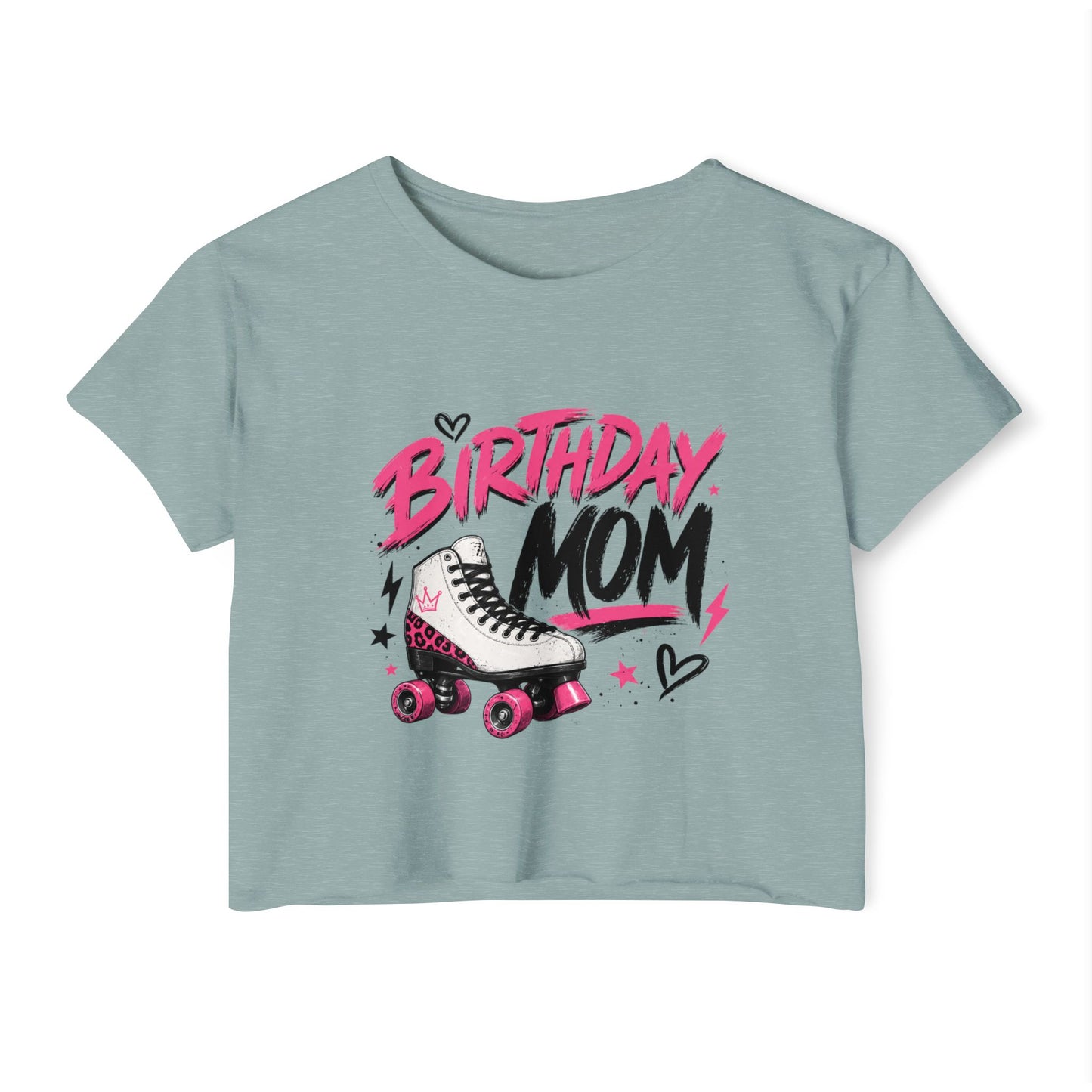 Women's Crop Top "Birthday Mom" Graphic Roller Skating Birthday T-Shirt for Mother
