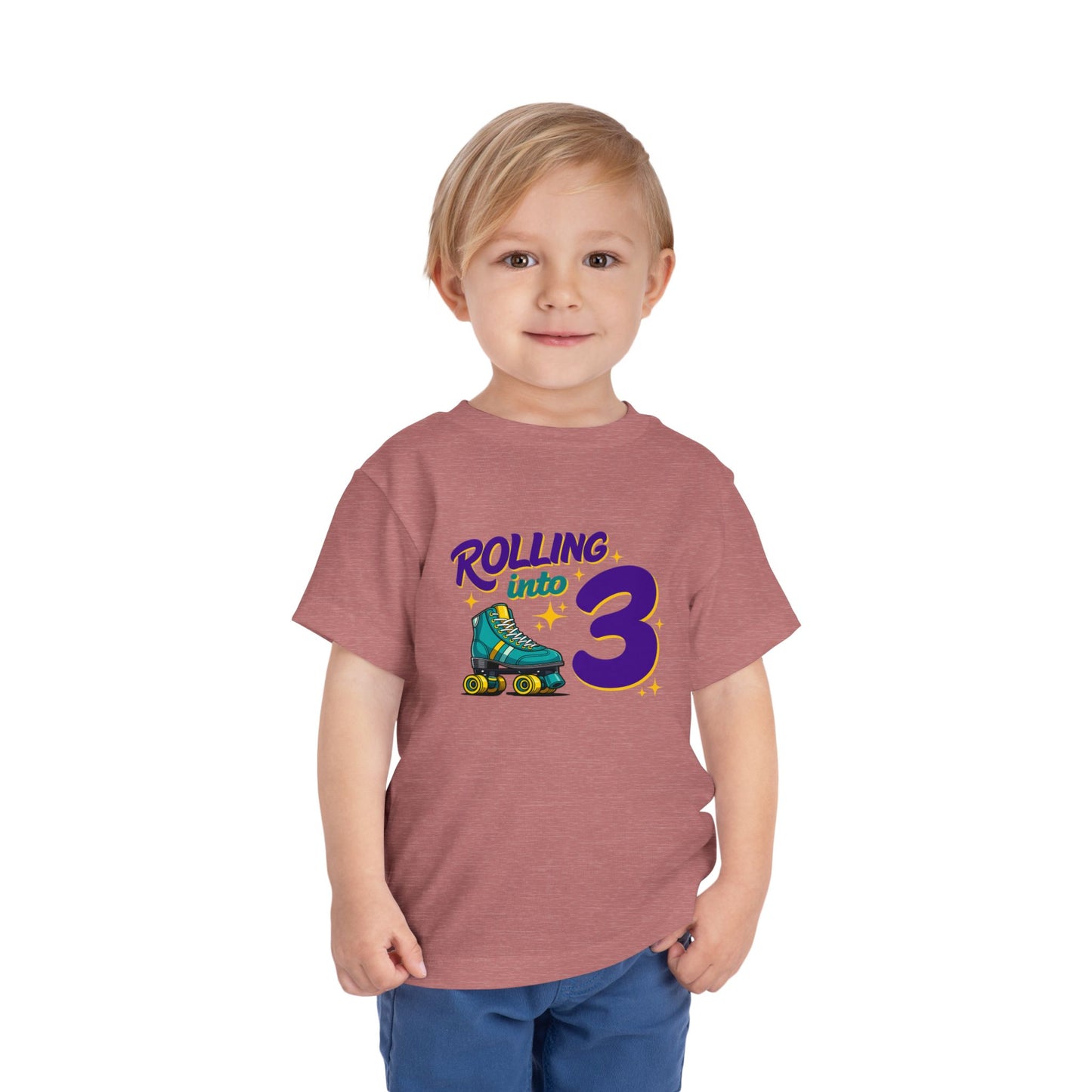 Kid's  "Rolling Into 3 " Birthday T-Shirt for 3 Year Old Child, Roller Skating Tee