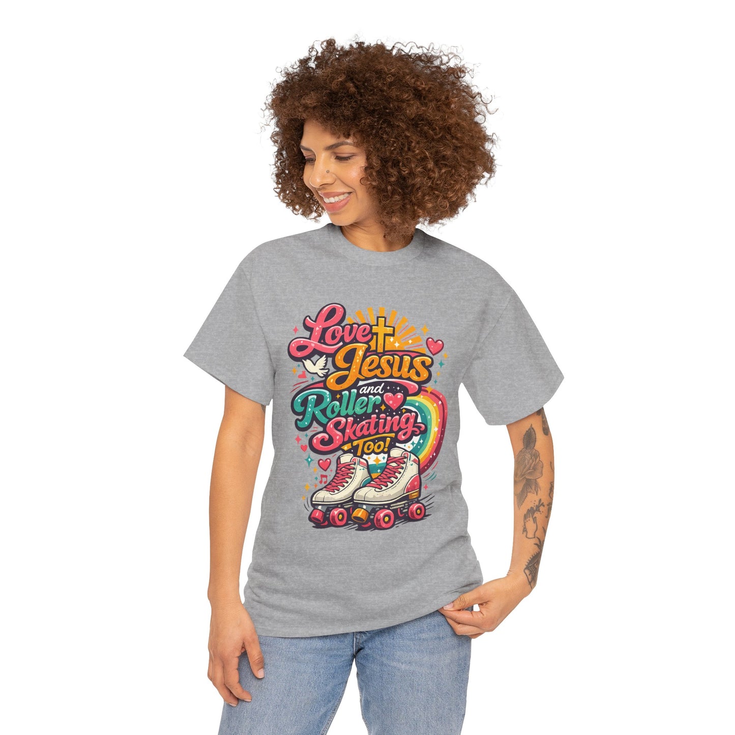 Love Jesus and Roller Skating T-Shirt - Retro Graphic Tee - Christian Skate Night Shirt