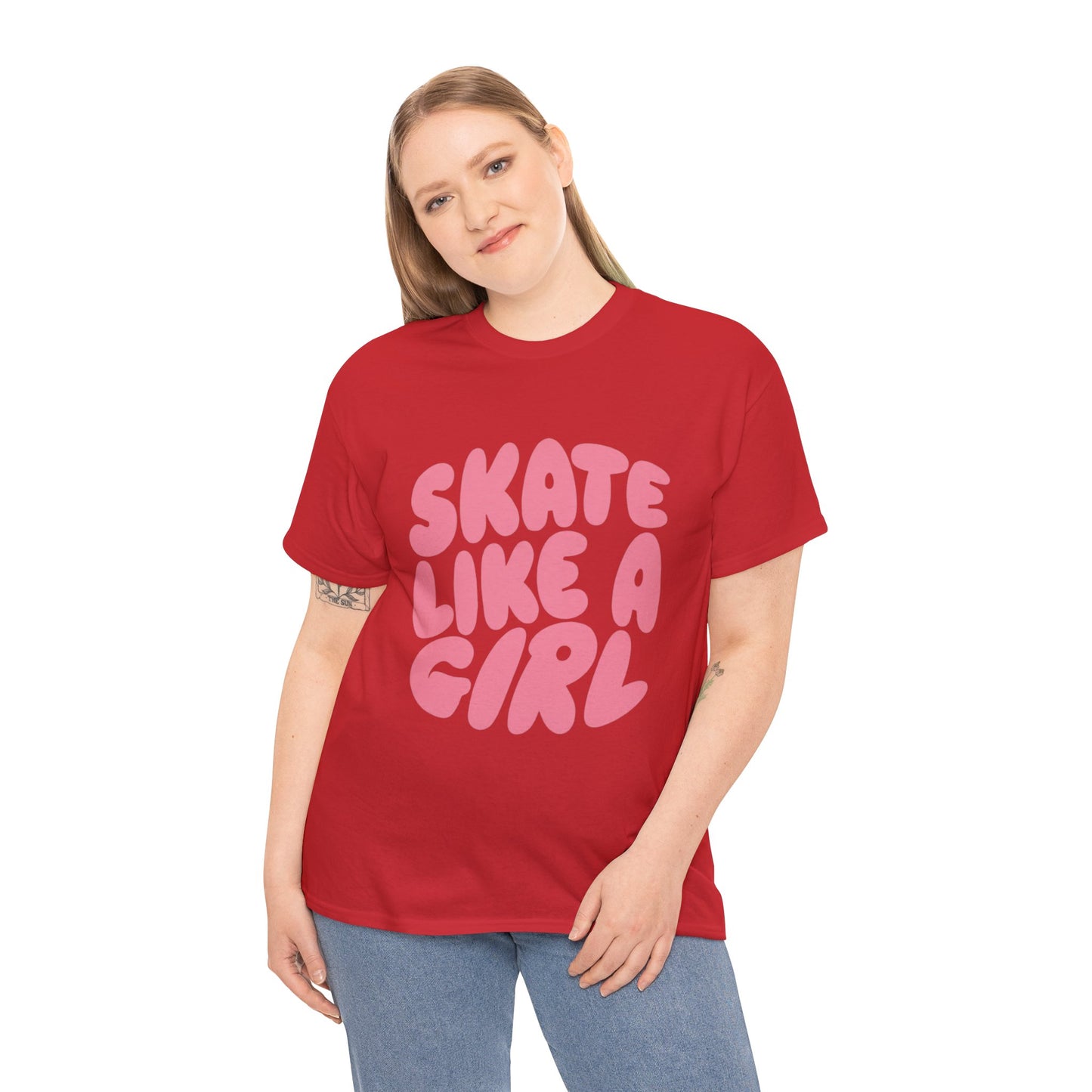 Women's Roller Skating T-Shirt - Skate Like A Girl - Bubble Letter Tee for Skaters