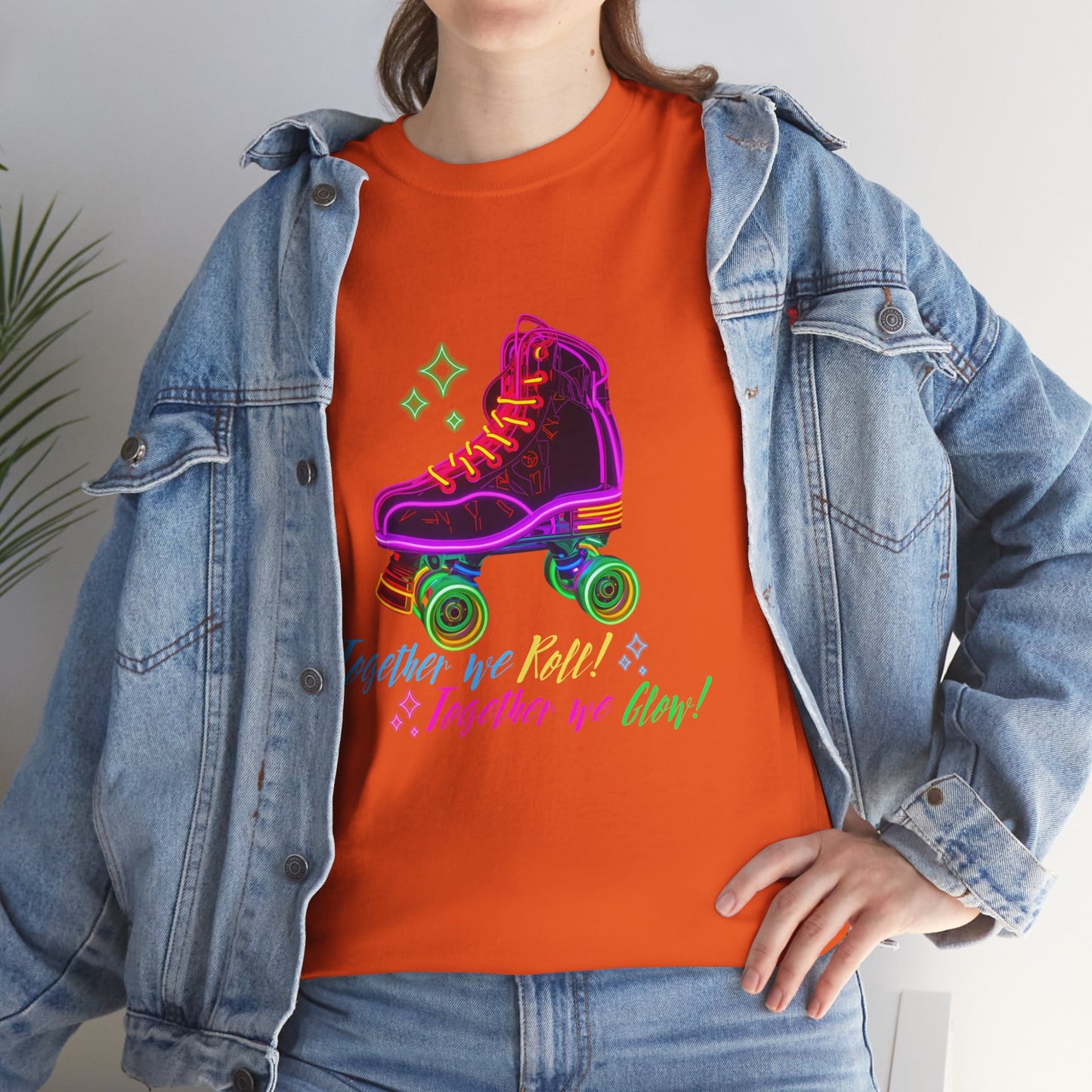 Adult Roller Skating T-Shirt "Together We Roll, Together We Glow" Retro Neon Tee