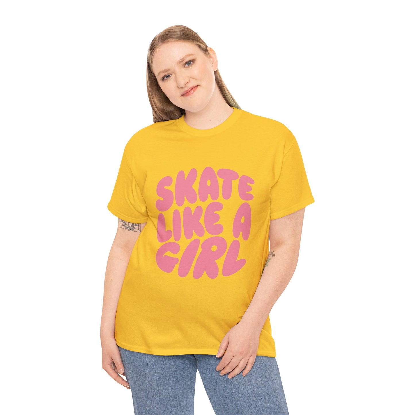 Women's Roller Skating T-Shirt - Skate Like A Girl - Bubble Letter Tee for Skaters