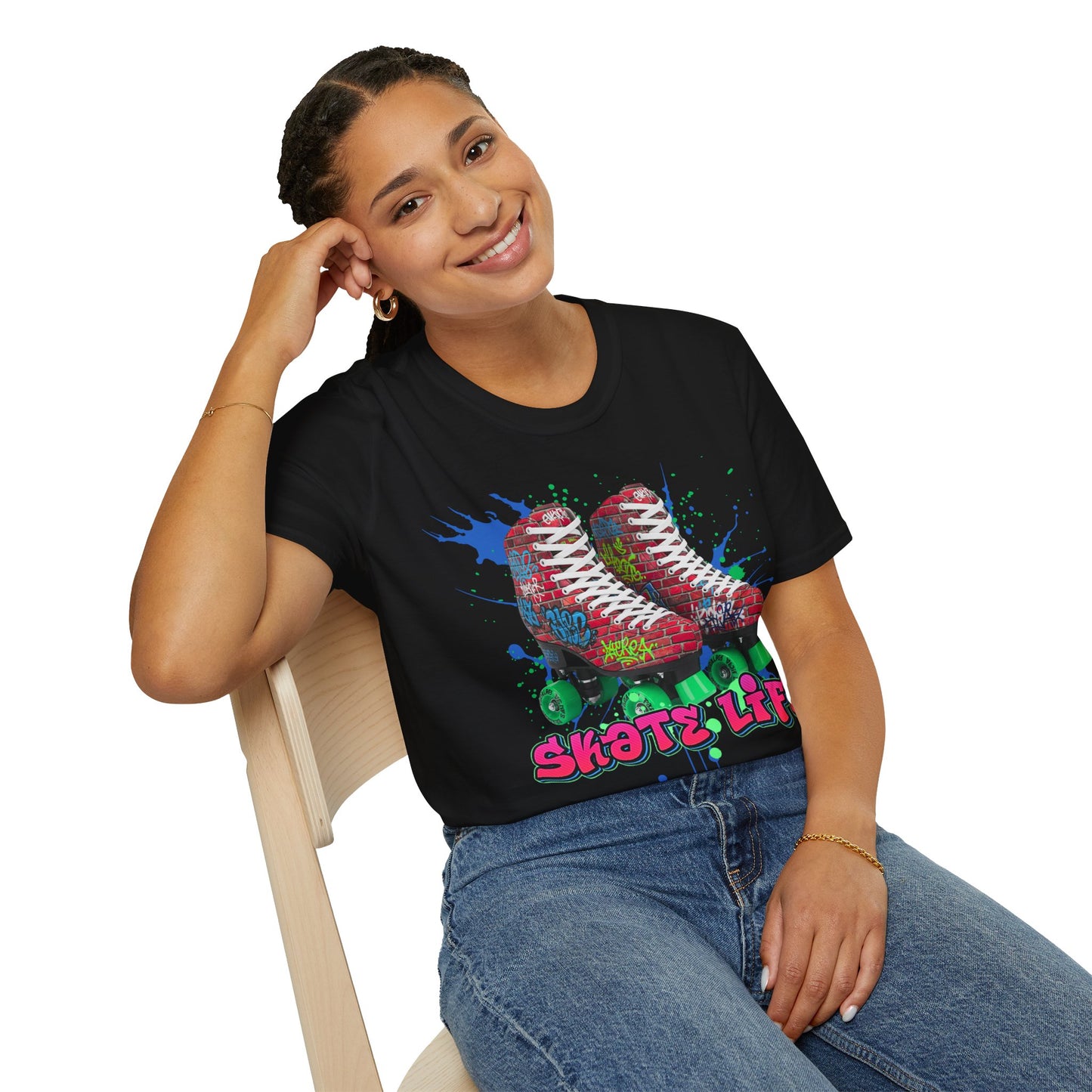 Massapequa, NY - Adult "Skate Life" Paint Splattered Skates T-Shirt