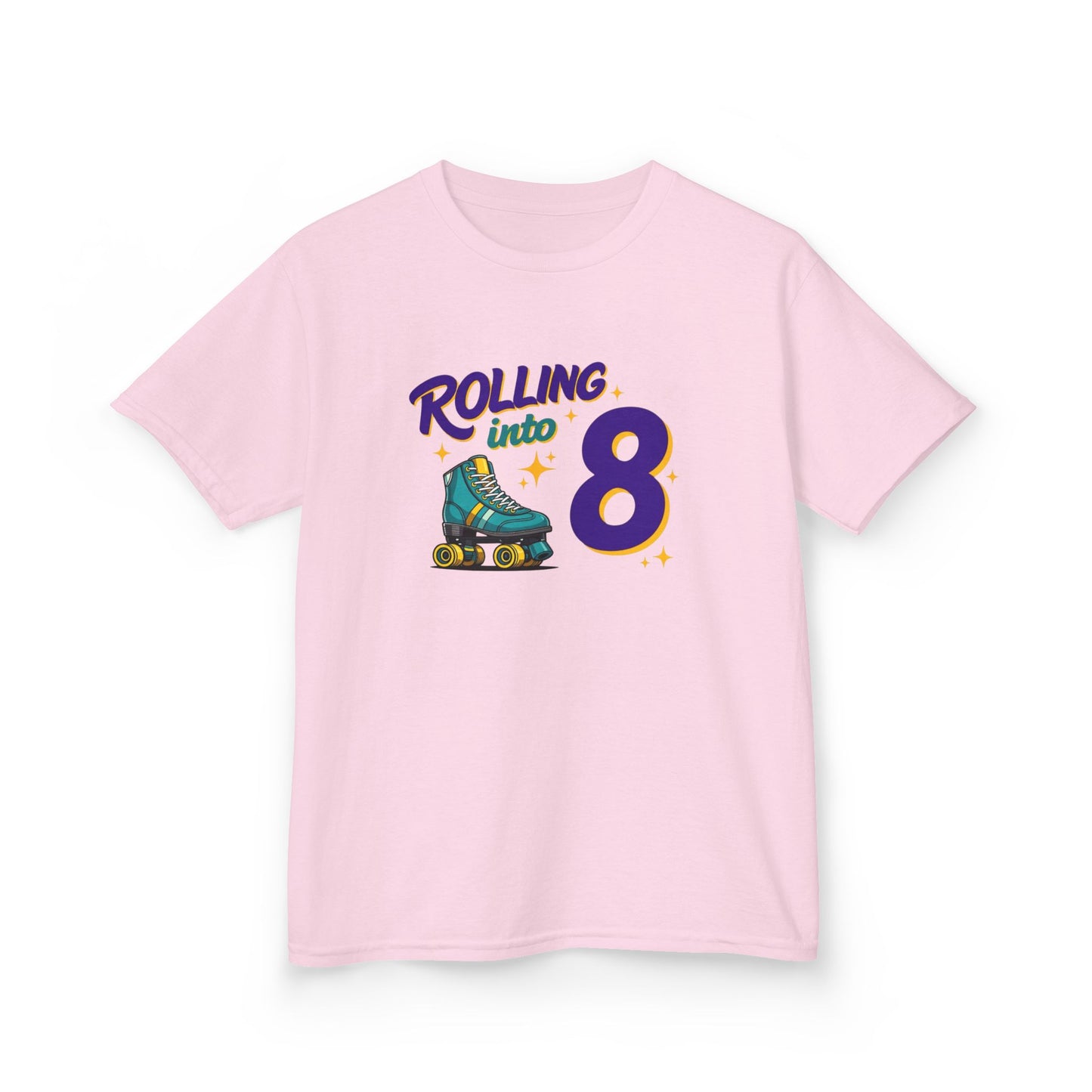 Kid's  "Rolling Into 8 " Birthday T-Shirt for 8 Year Old Child, Roller Skating Tee