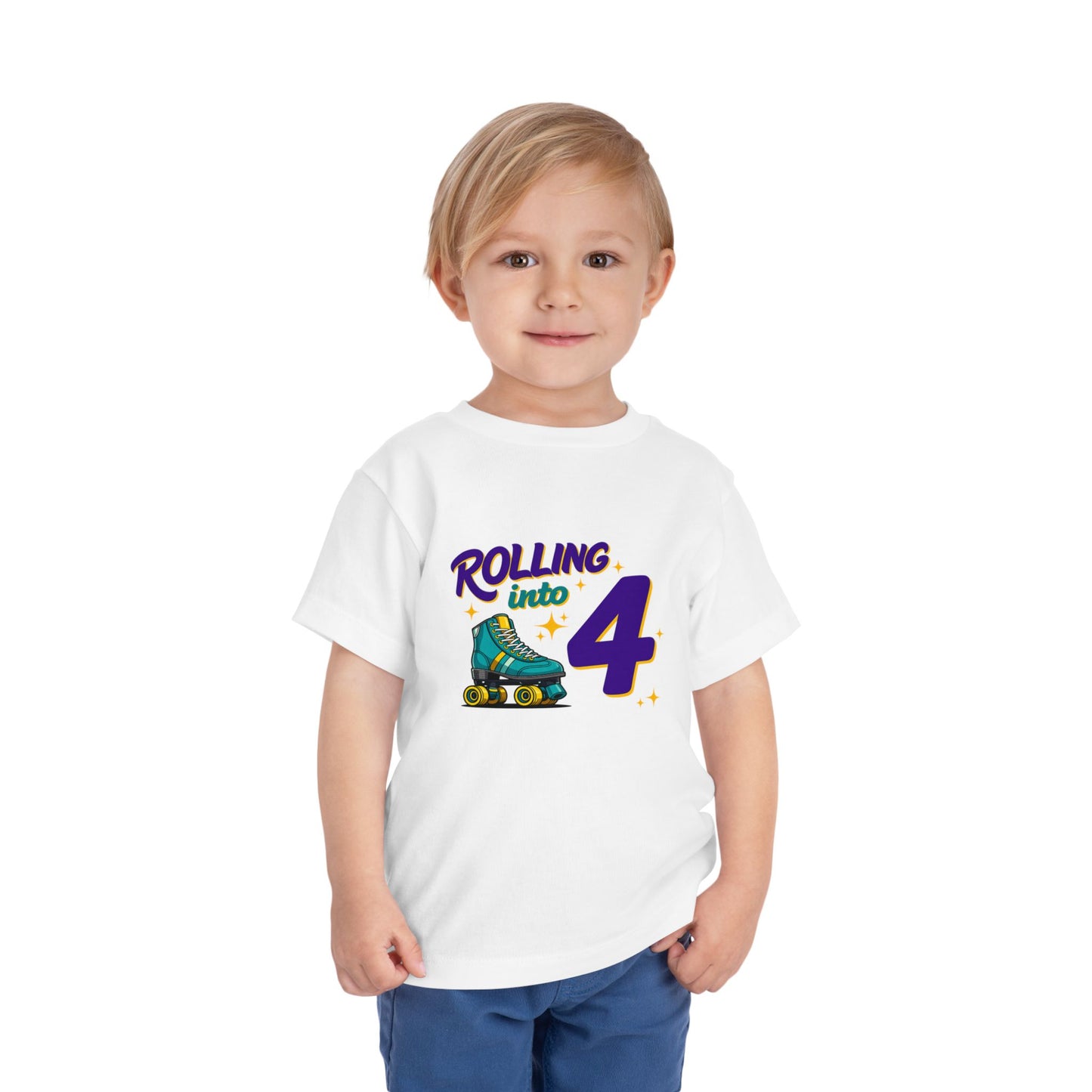 Kid's "Rolling Into 4" Birthday T-Shirt for 4 Year Old Child