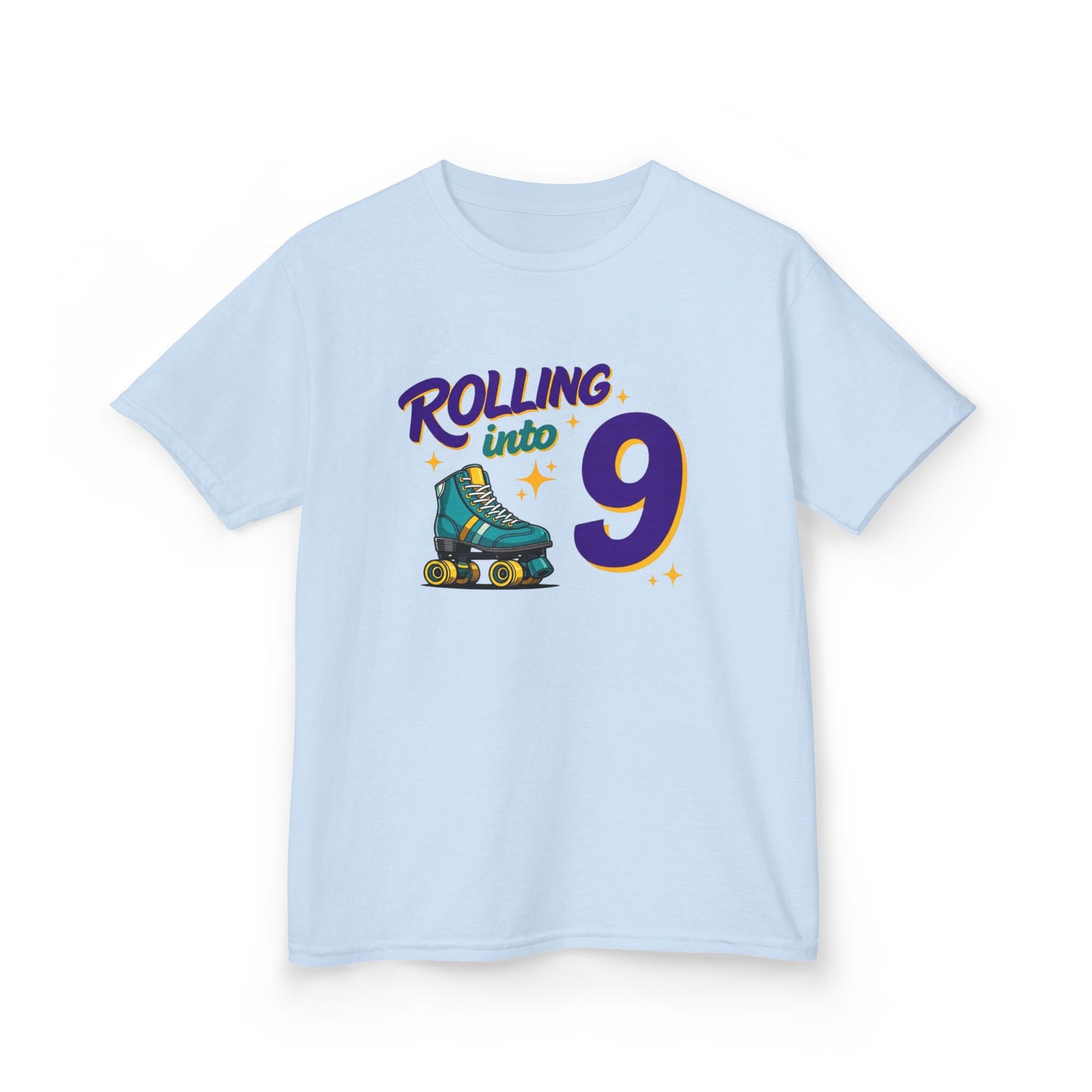 Kid's "Rolling Into 9" Birthday T-Shirt for 9 Year Old Child, Roller Skating Tee