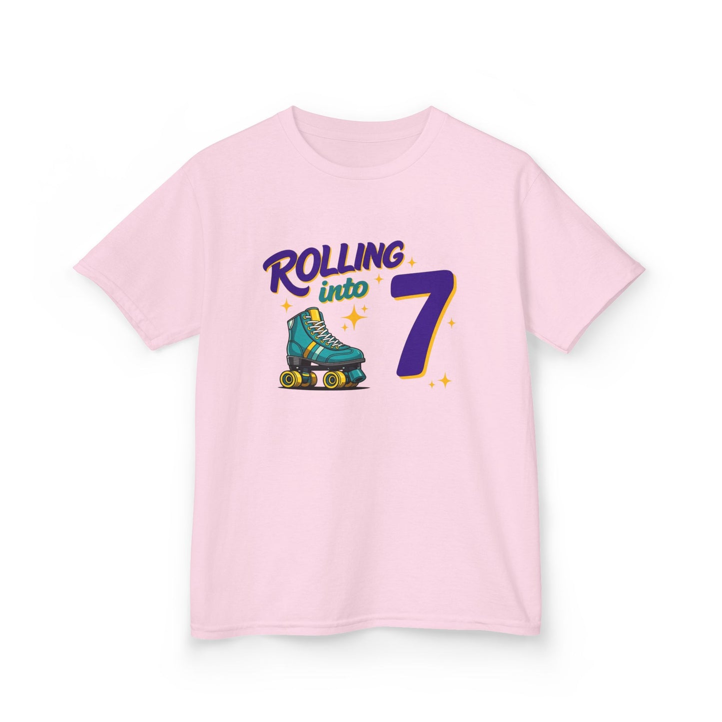 Kid's  "Rolling Into 7" Birthday T-Shirt for 7 Year Old Child, Roller Skating Tee