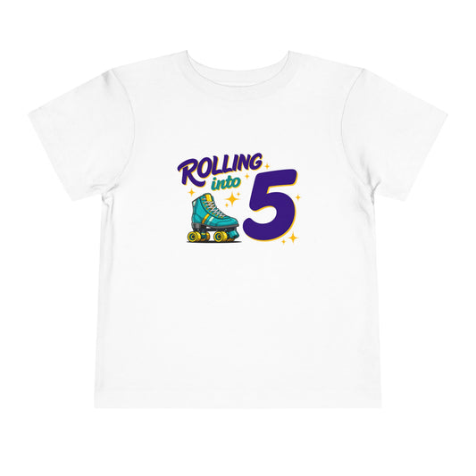 Kid's  "Rolling Into 5 " Birthday T-Shirt for 5 Year Old Child, Roller Skating Tee
