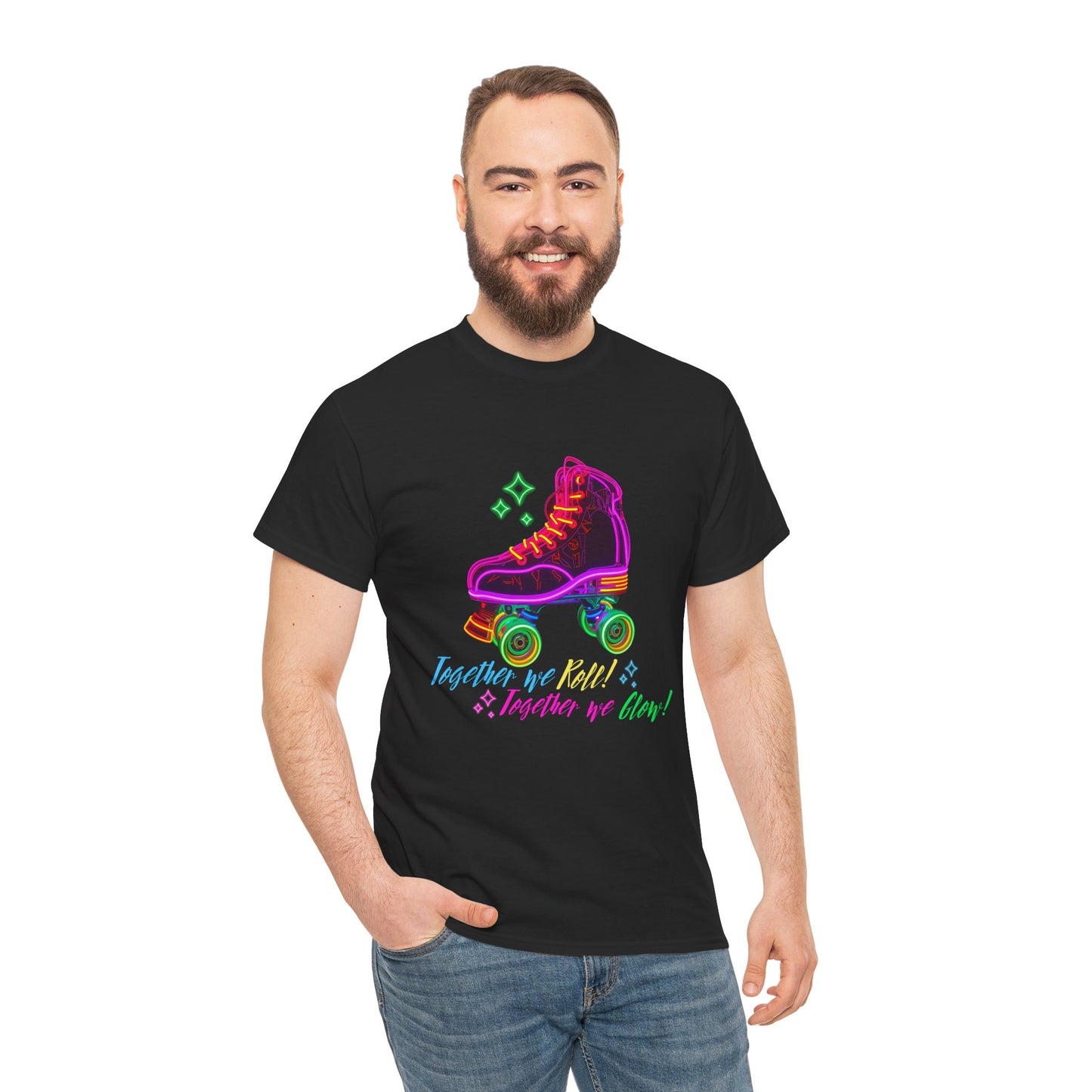 Adult Roller Skating T-Shirt "Together We Roll, Together We Glow" Retro Neon Tee