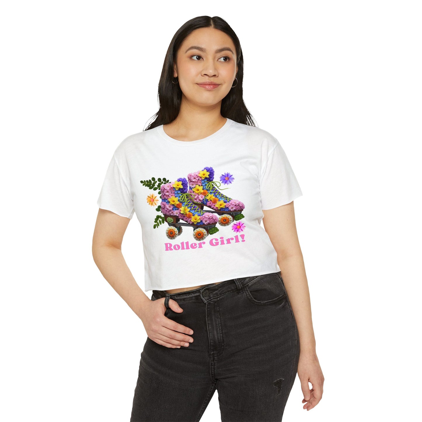 Women's Crop Top Roller Skating T-Shirt – Roller Girl - Vintage Skate Rink Gift Shirt