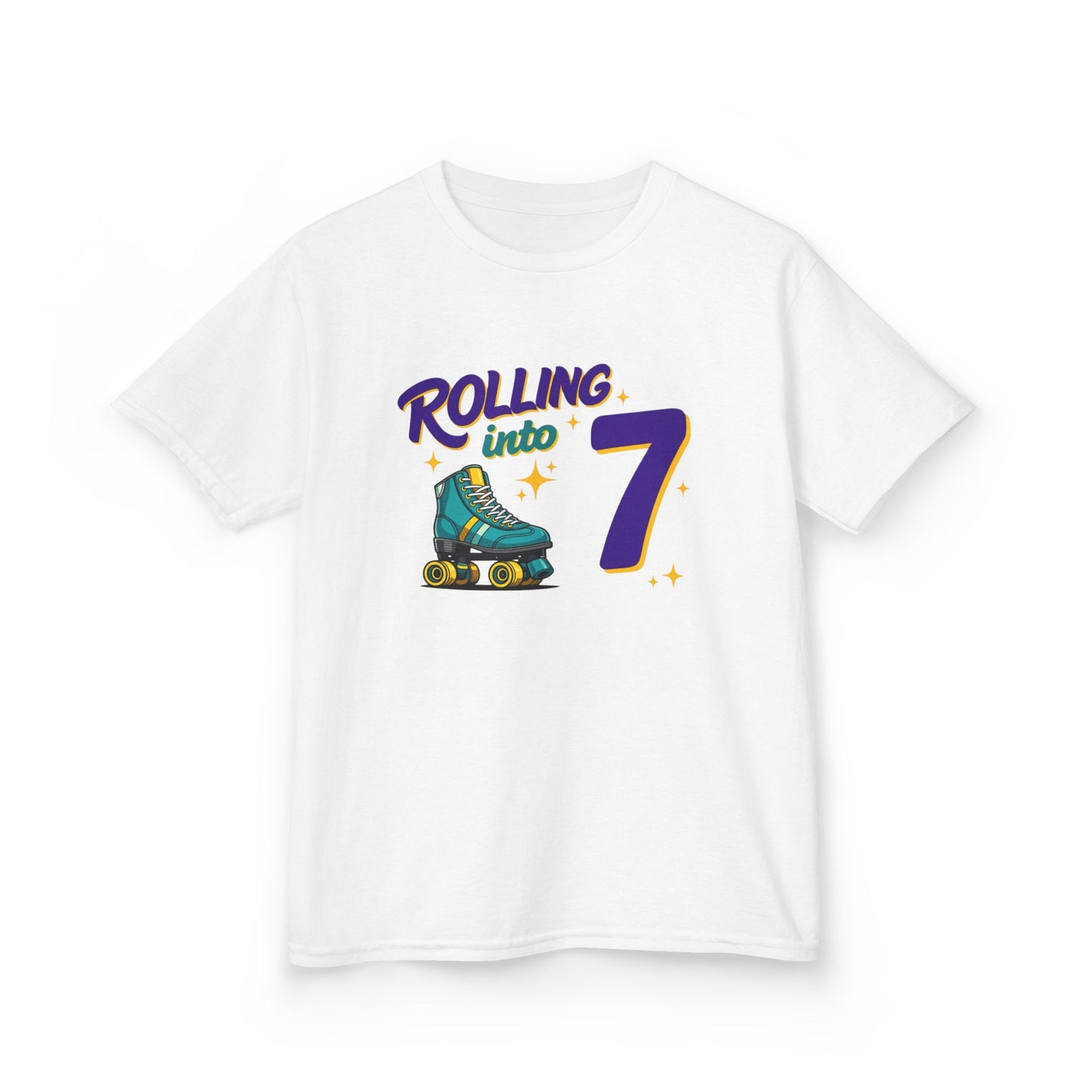 Kid's  "Rolling Into 7" Birthday T-Shirt for 7 Year Old Child, Roller Skating Tee