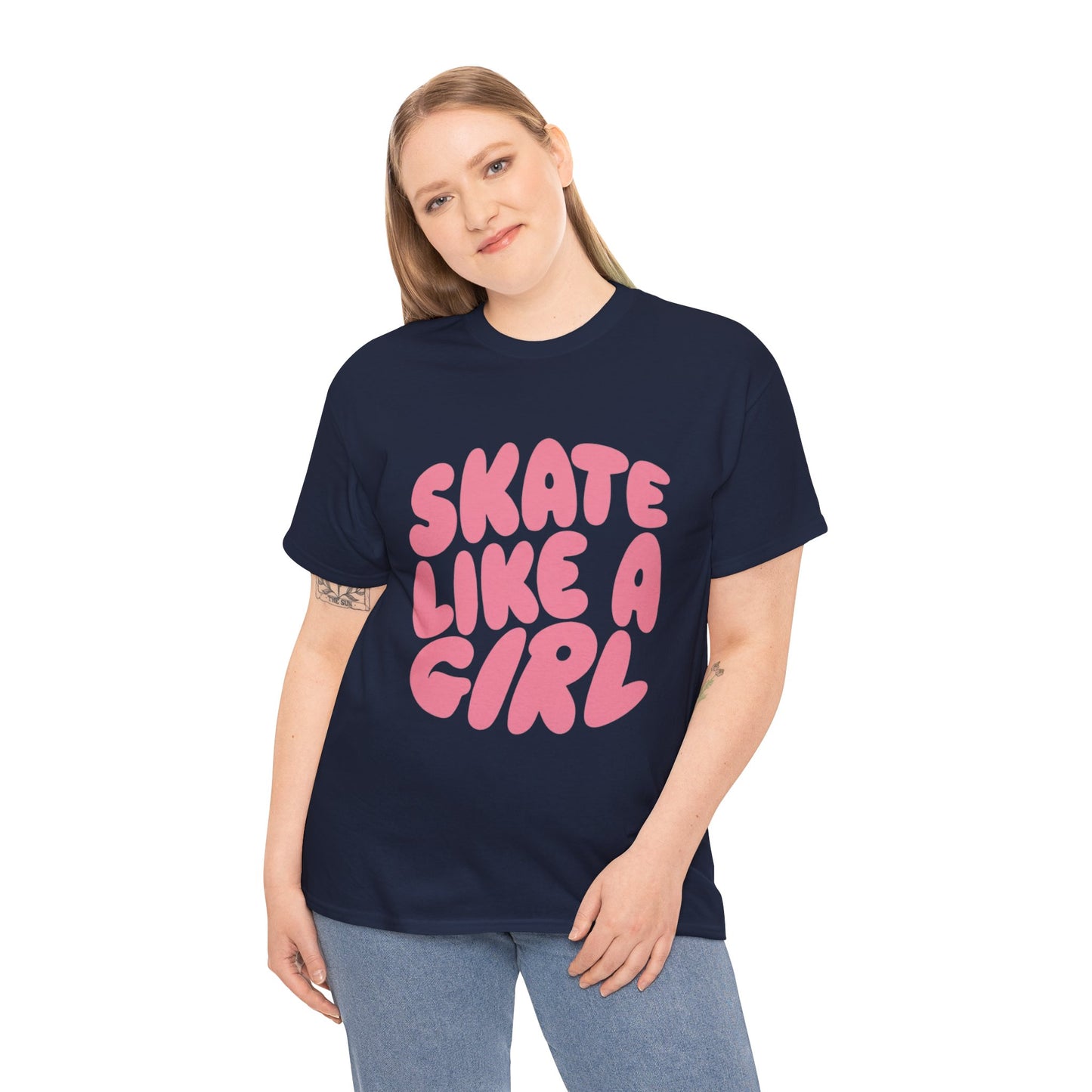 Women's Roller Skating T-Shirt - Skate Like A Girl - Bubble Letter Tee for Skaters