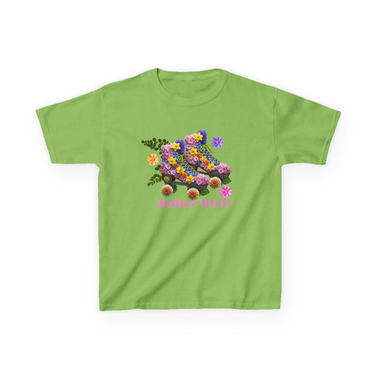 Girl's Roller Skating T-Shirt - Roller Girl - Flower Graphic Tee for Kids
