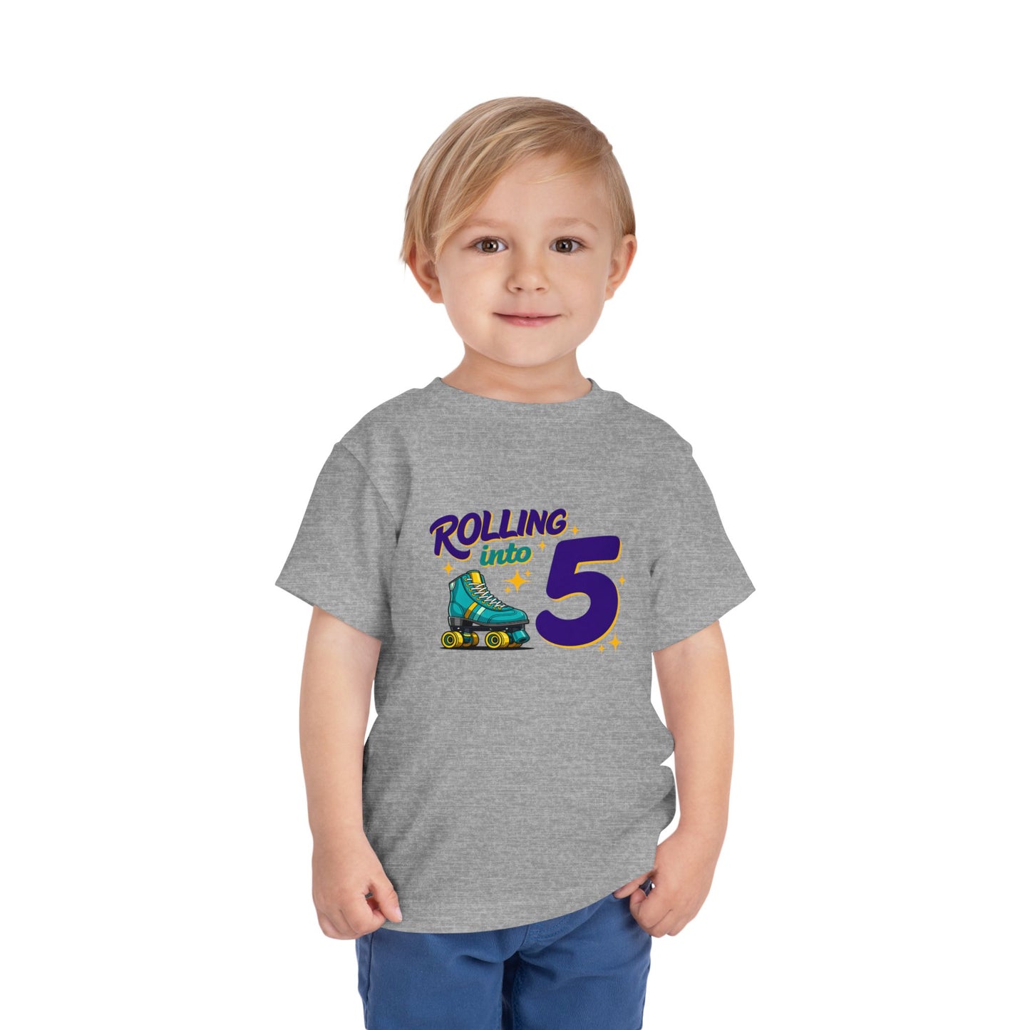 Kid's  "Rolling Into 5 " Birthday T-Shirt for 5 Year Old Child, Roller Skating Tee