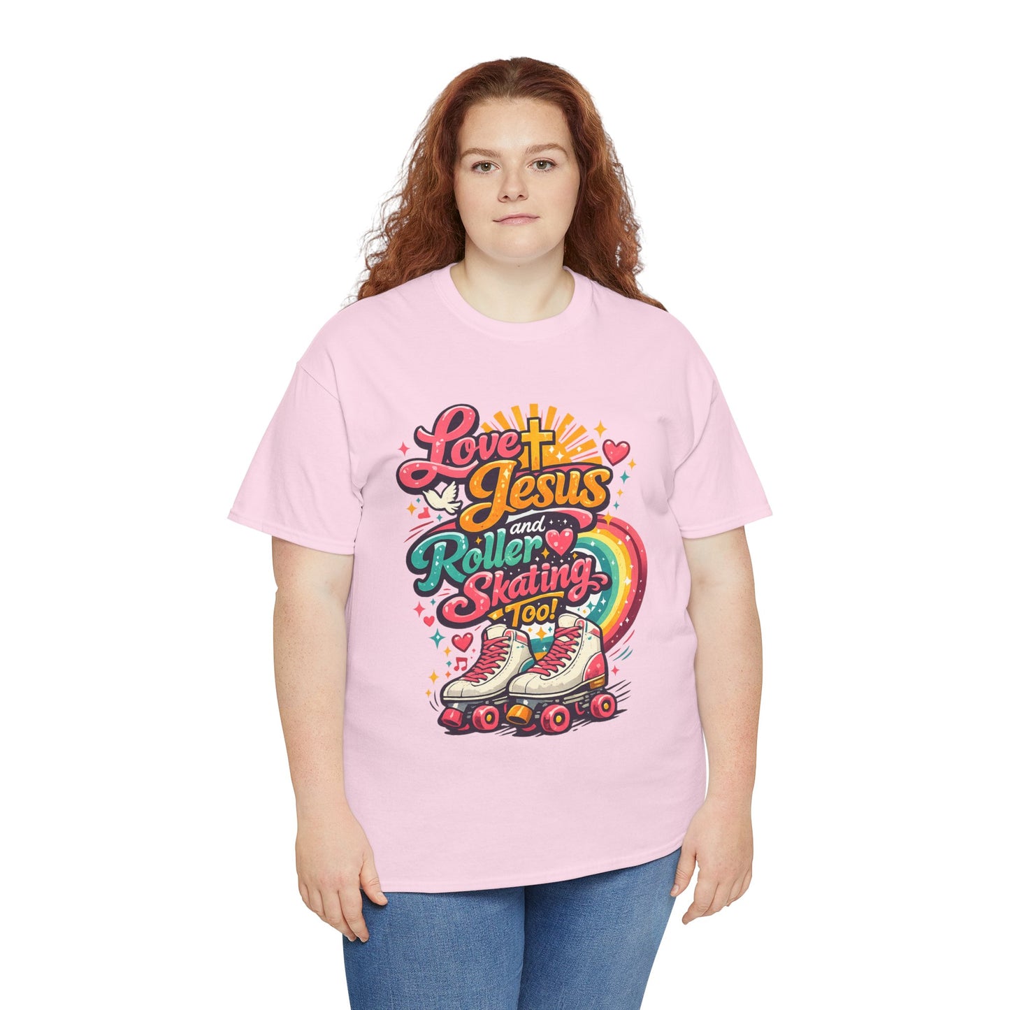 Love Jesus and Roller Skating T-Shirt, Retro Graphic, Rainbow Roller Skates Christian Tee