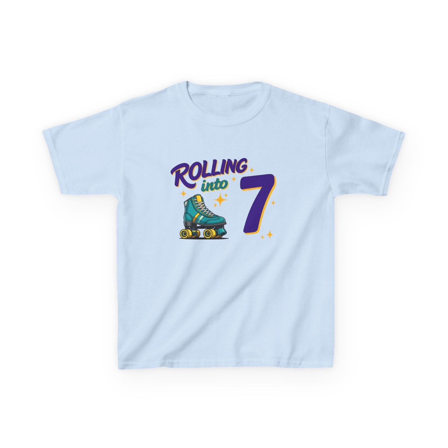 Kid's  "Rolling Into 7" Birthday T-Shirt for 7 Year Old Child, Roller Skating Tee