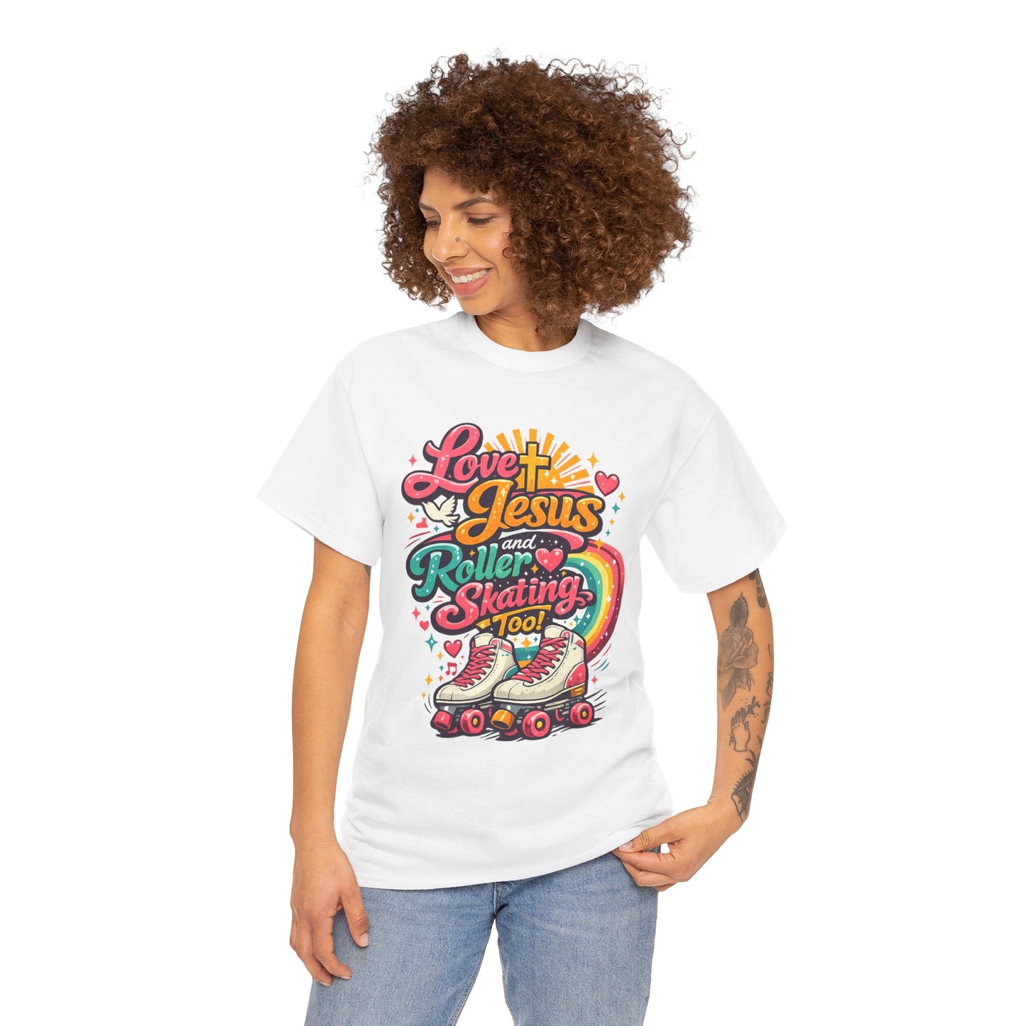 Love Jesus and Roller Skating T-Shirt - Retro Graphic Tee - Christian Skate Night Shirt