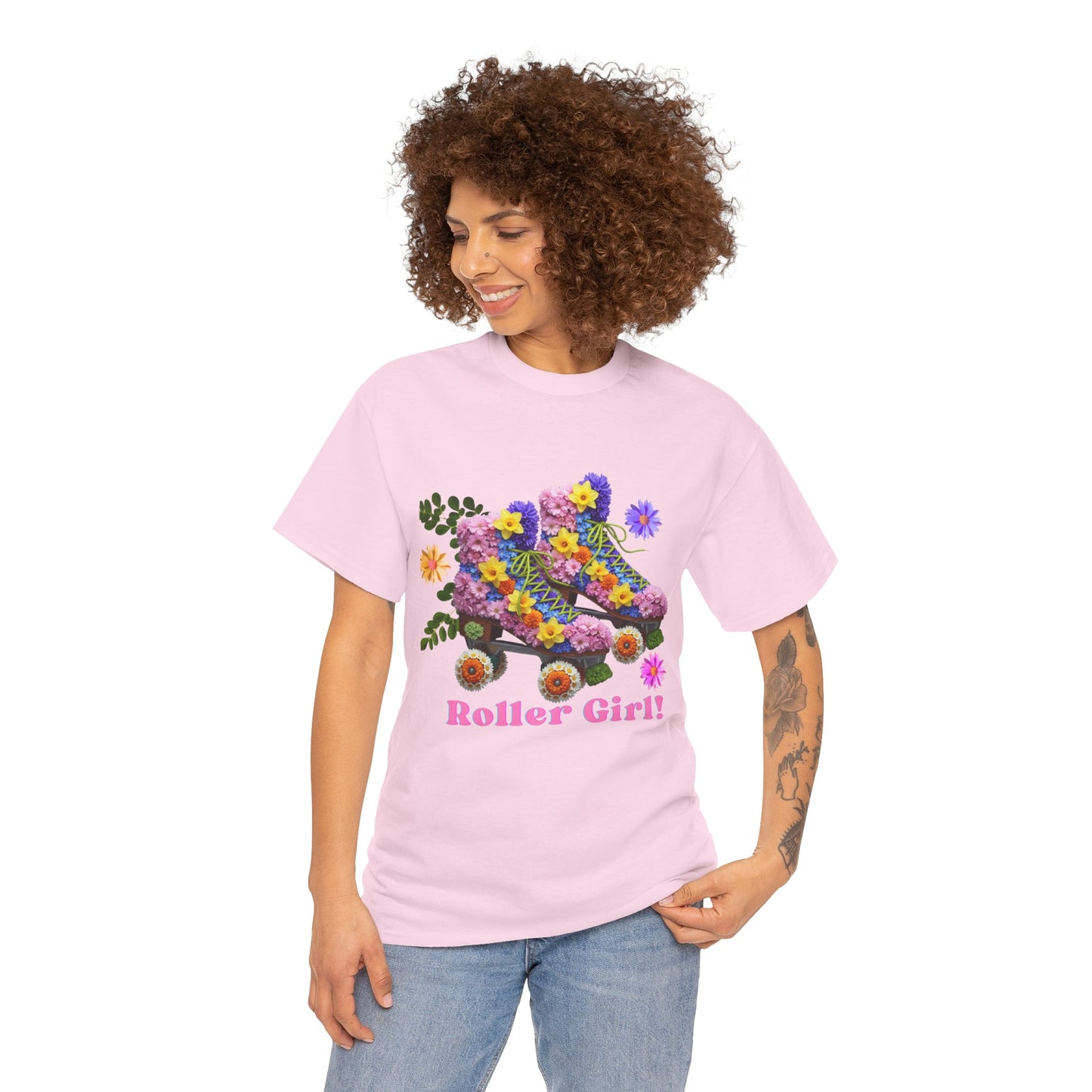 Roller Girl Floral Skate T-Shirt - Adult Roller Skate Graphic T-Shirt – 100% Cotton