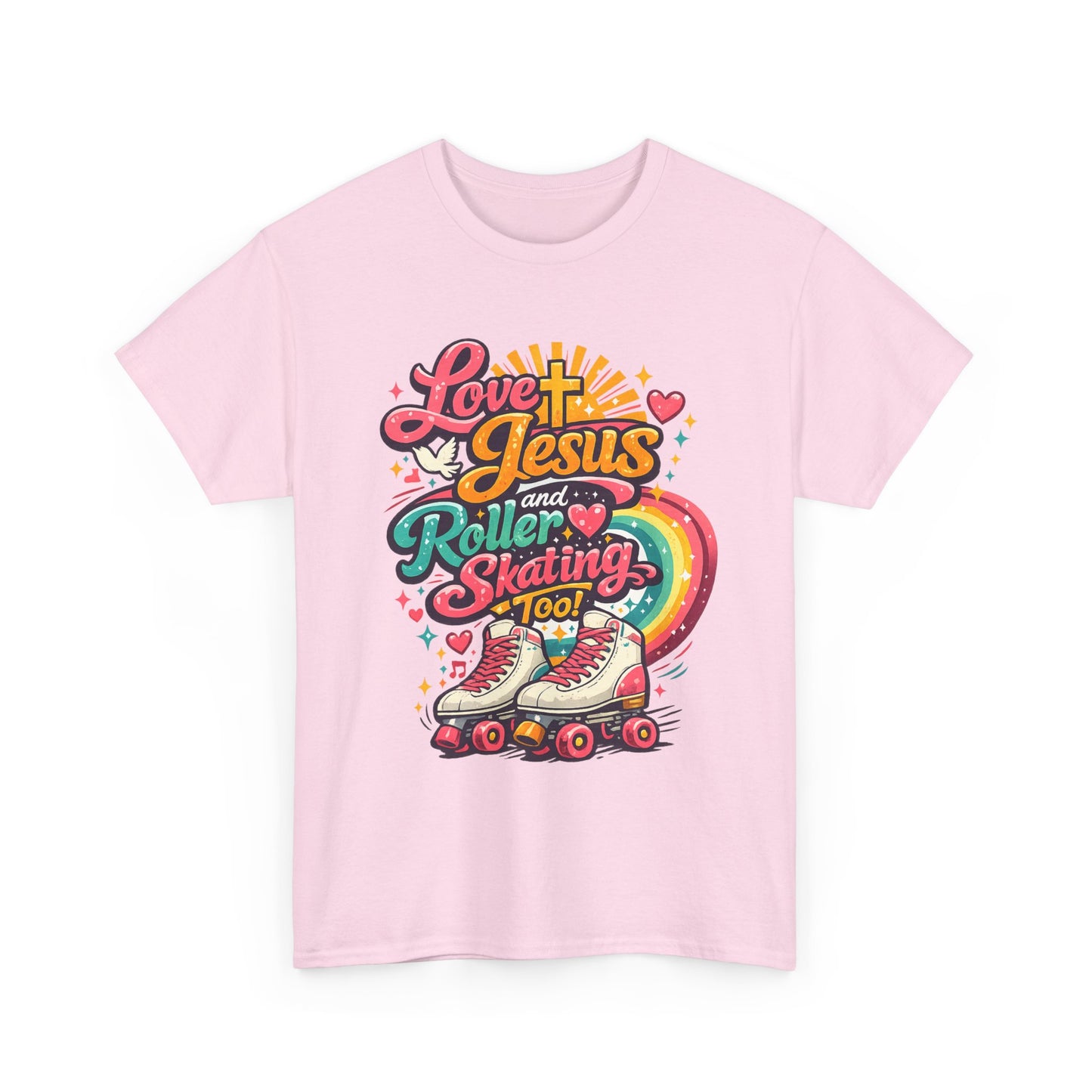 Love Jesus and Roller Skating T-Shirt, Retro Graphic, Rainbow Roller Skates Christian Tee