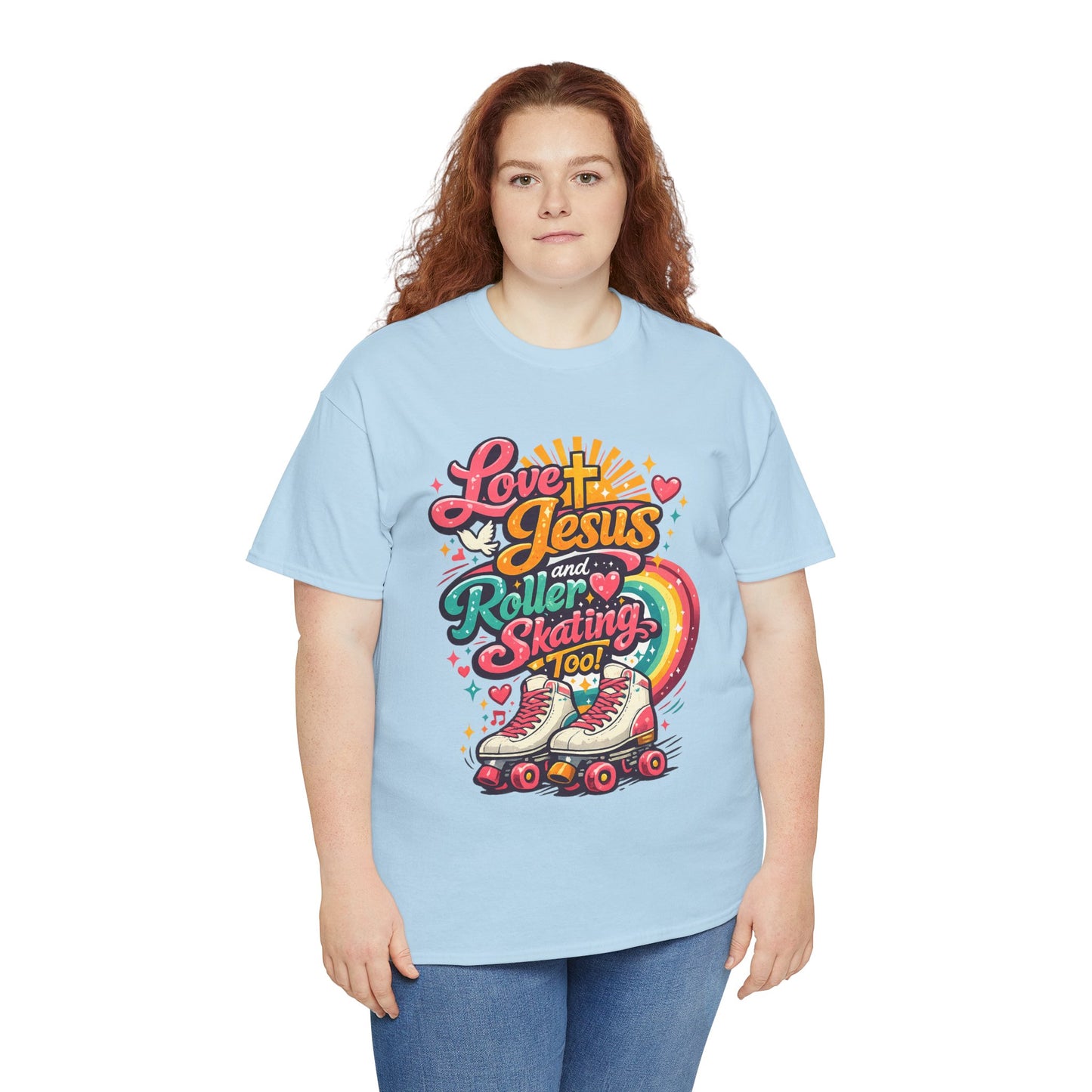 Love Jesus and Roller Skating T-Shirt, Retro Graphic, Rainbow Roller Skates Christian Tee