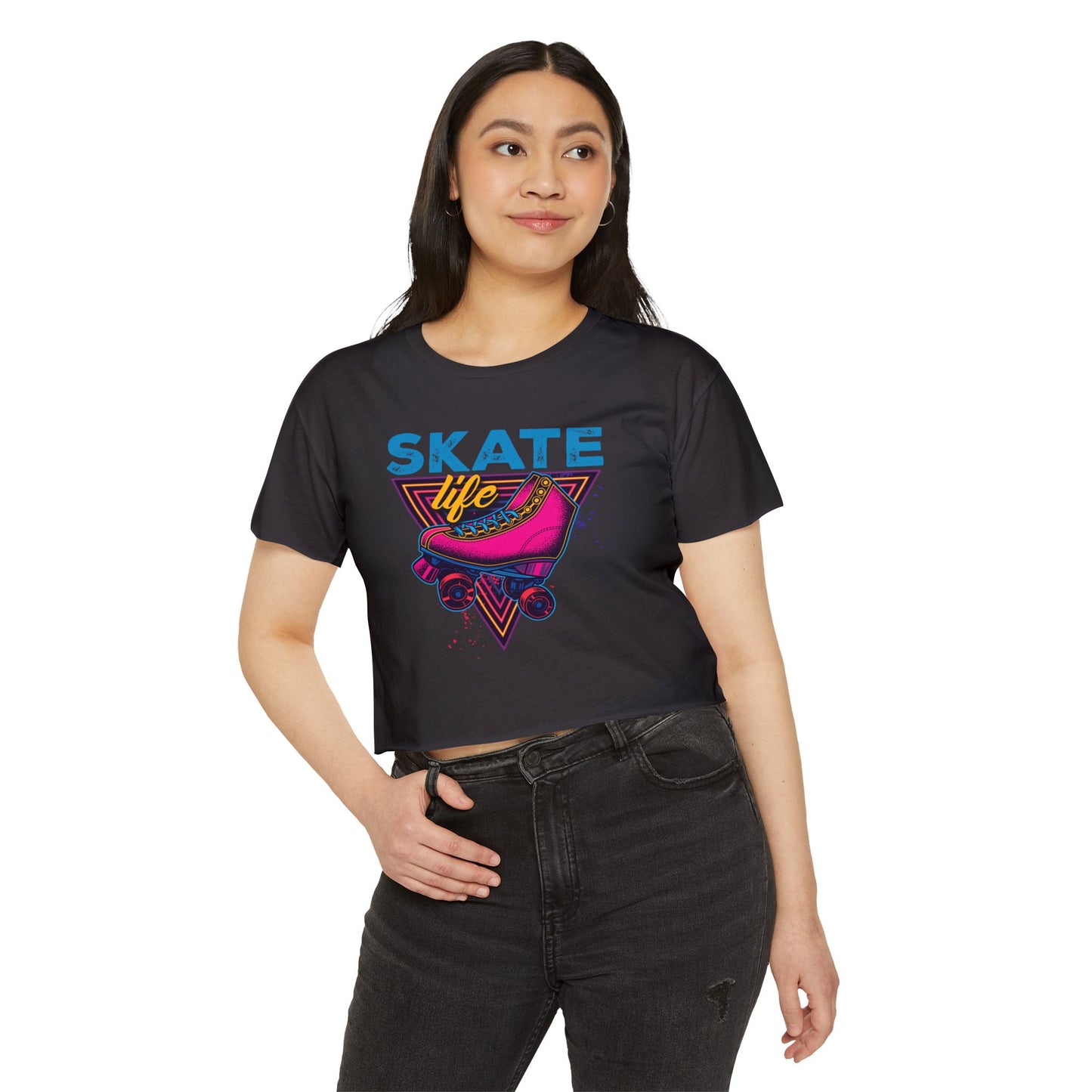 Women's Crop Top "Skate Life" Pink Graphic Roller Skating T-Shirt