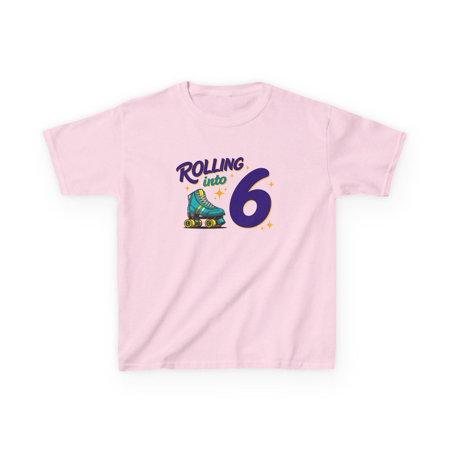 Kid's  "Rolling Into 6" Birthday T-Shirt for 6 Year Old Child, Roller Skating Tee