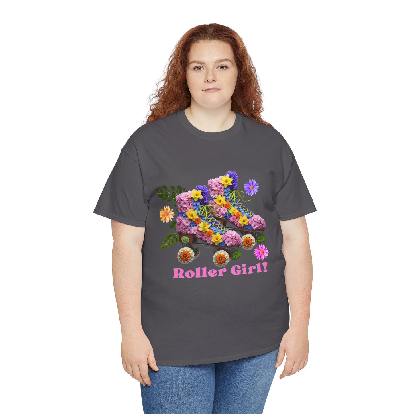 Roller Girl Floral Skate T-Shirt - Adult Roller Skate Graphic T-Shirt – 100% Cotton
