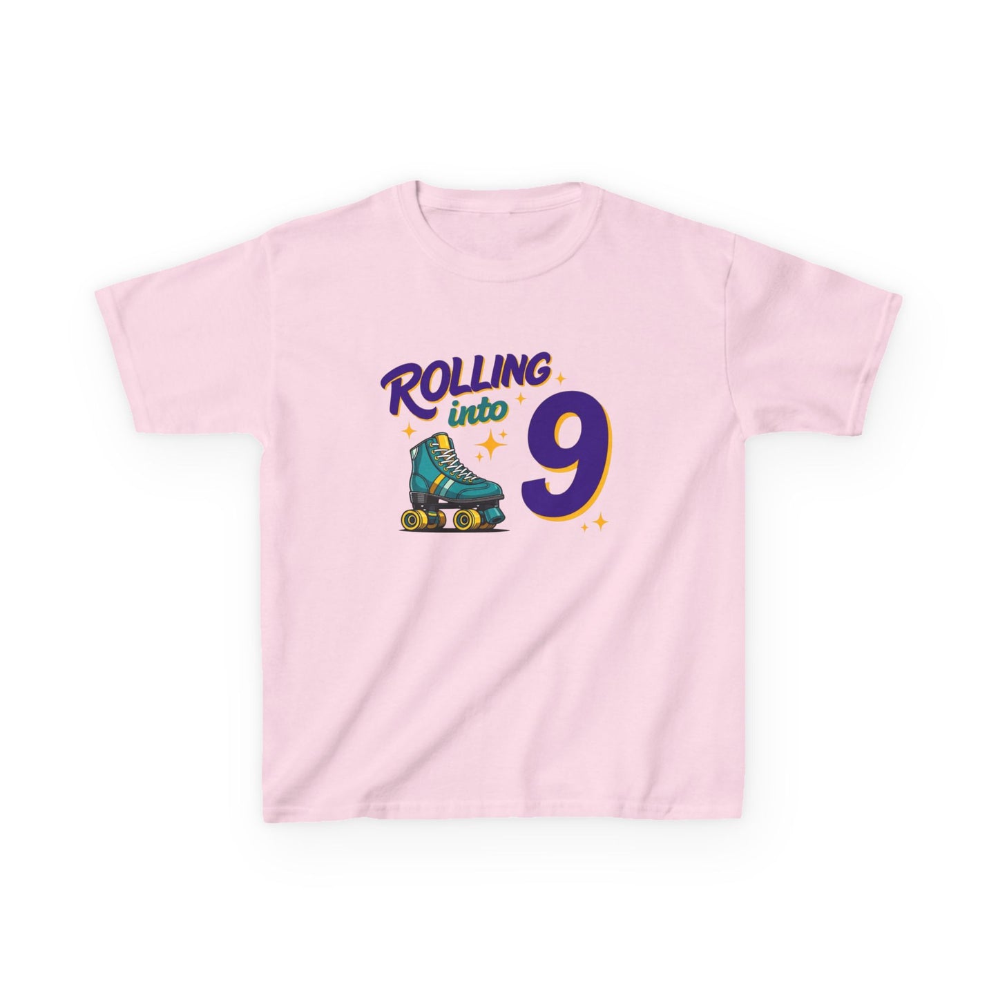 Kid's "Rolling Into 9" Birthday T-Shirt for 9 Year Old Child, Roller Skating Tee