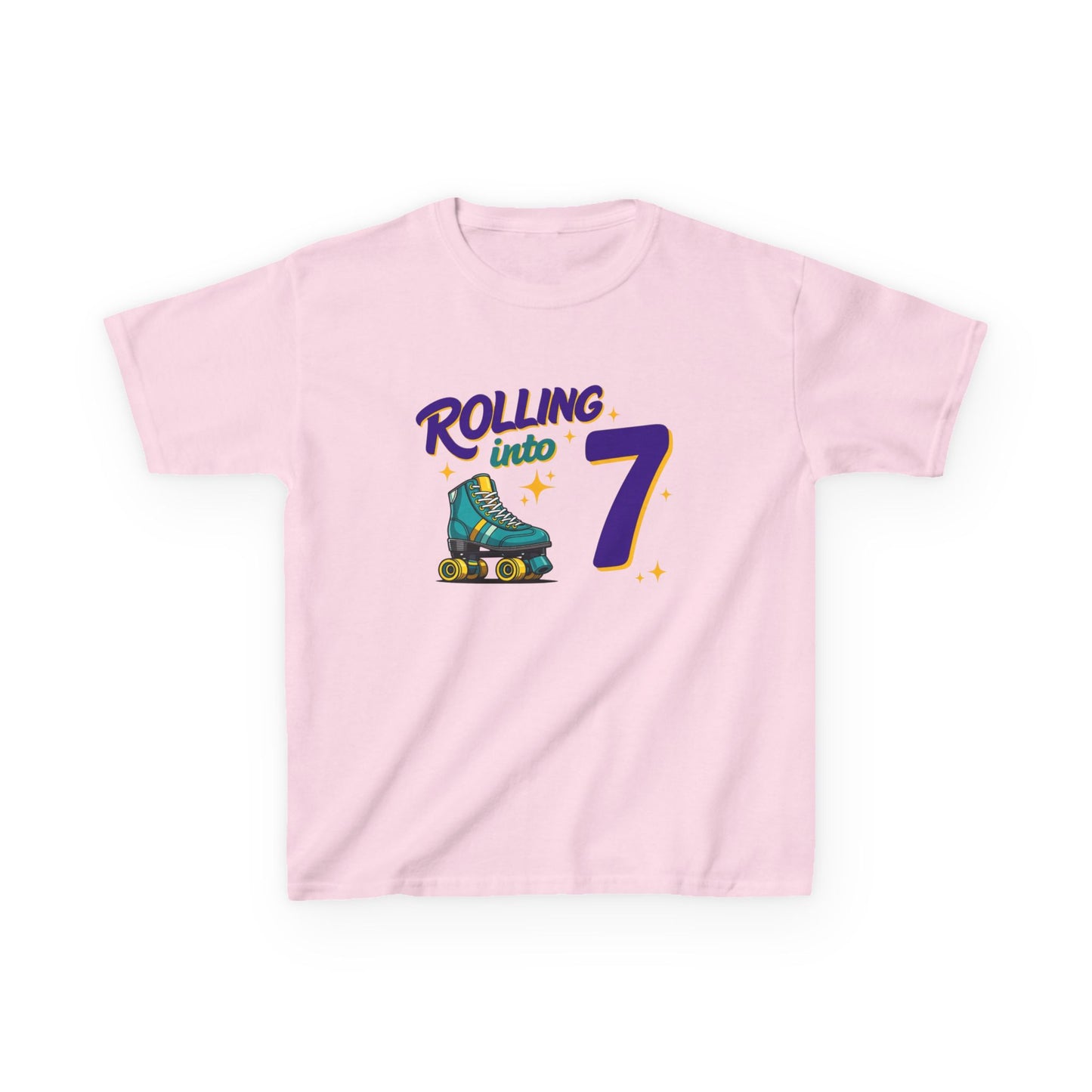 Kid's  "Rolling Into 7" Birthday T-Shirt for 7 Year Old Child, Roller Skating Tee