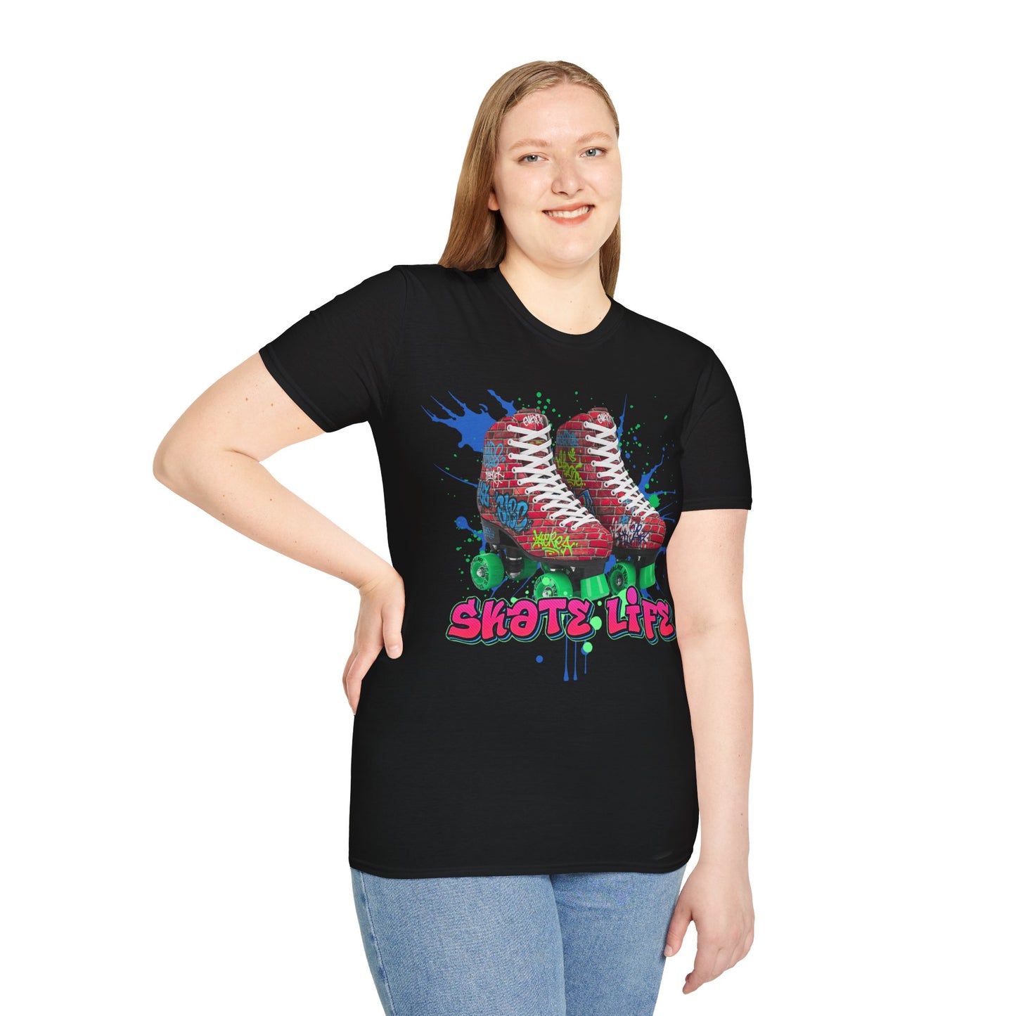 Massapequa, NY - Adult "Skate Life" Paint Splattered Skates T-Shirt