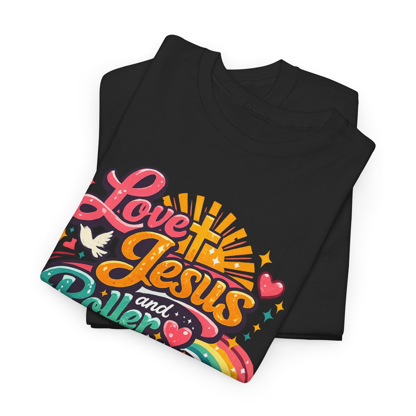 Love Jesus and Roller Skating T-Shirt, Retro Graphic, Rainbow Roller Skates Christian Tee