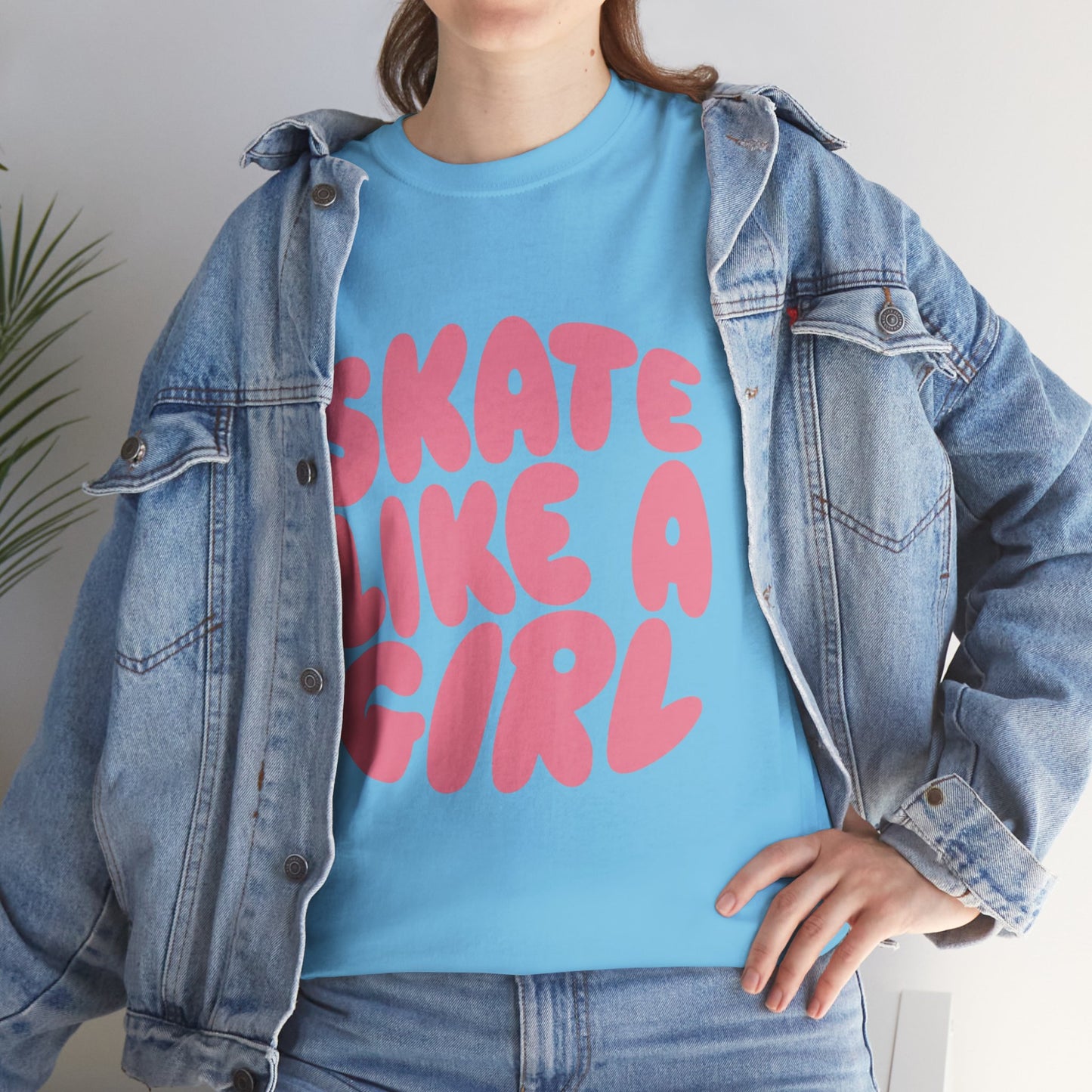 Women's Roller Skating T-Shirt - Skate Like A Girl - Bubble Letter Tee for Skaters