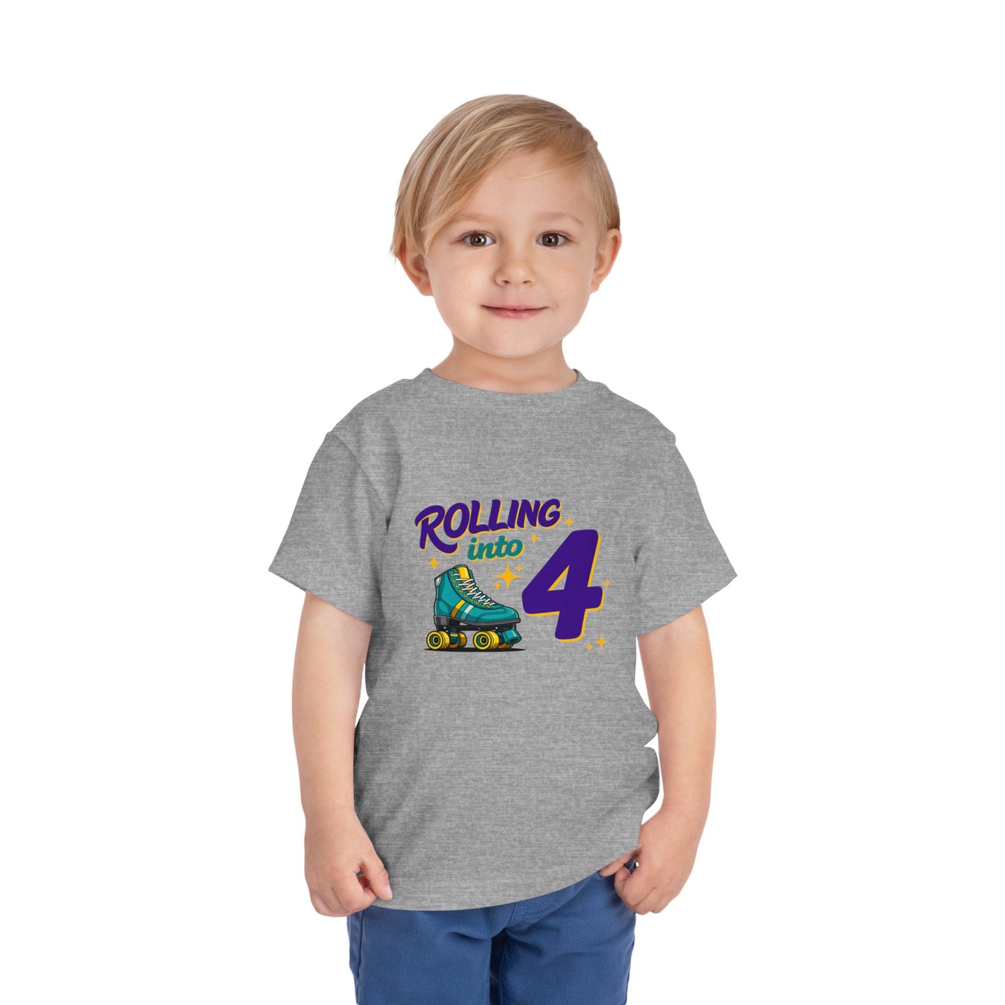 Kid's "Rolling Into 4" Birthday T-Shirt for 4 Year Old Child