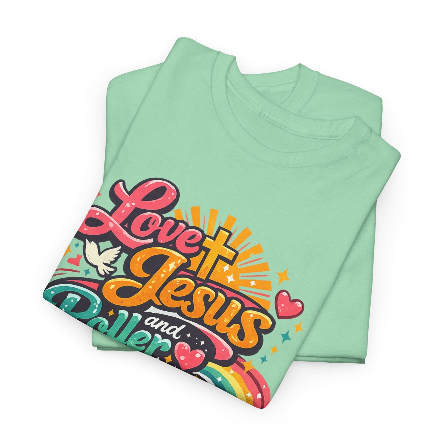 Love Jesus and Roller Skating T-Shirt - Retro Graphic Tee - Christian Skate Night Shirt