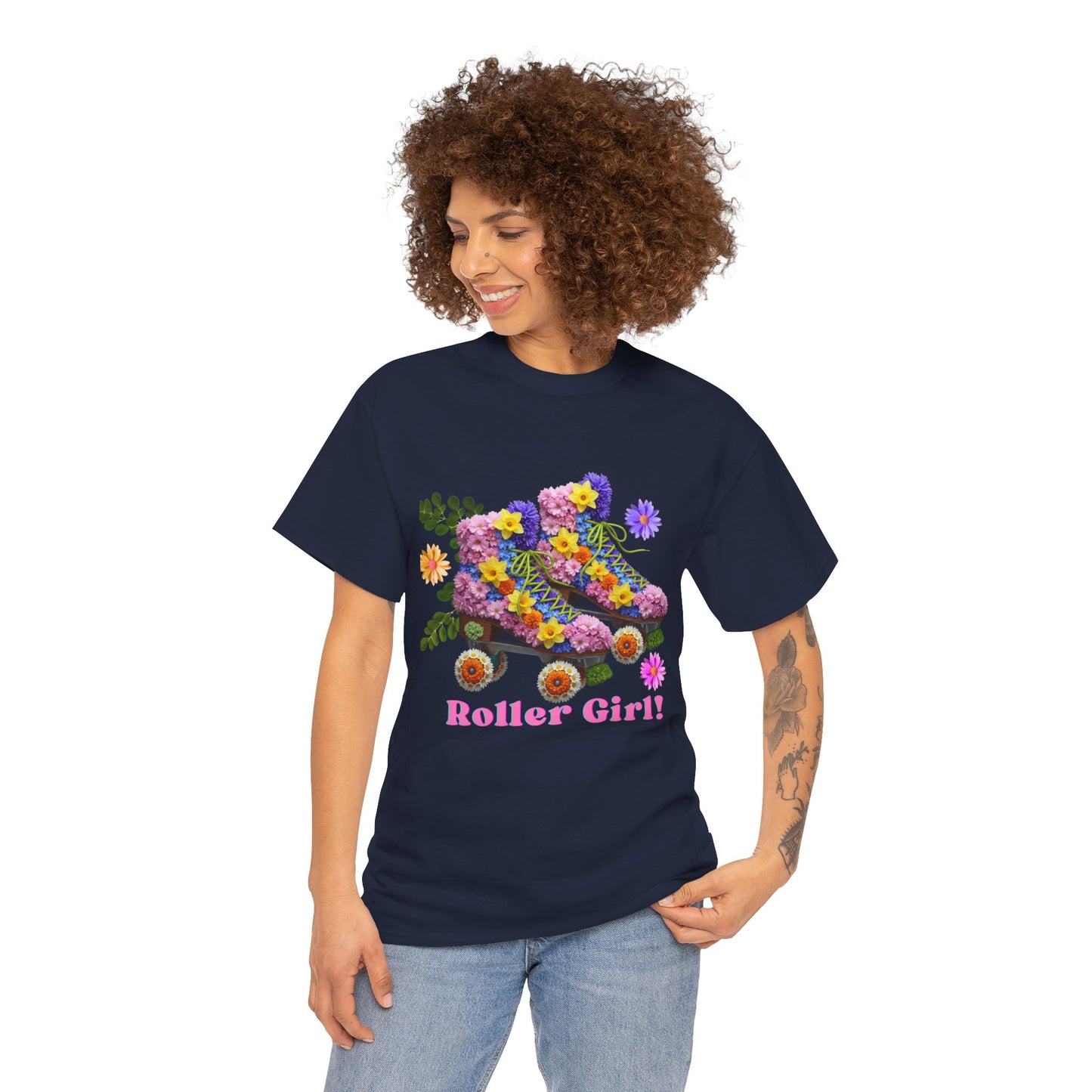 Roller Girl Floral Skate T-Shirt - Adult Roller Skate Graphic T-Shirt – 100% Cotton