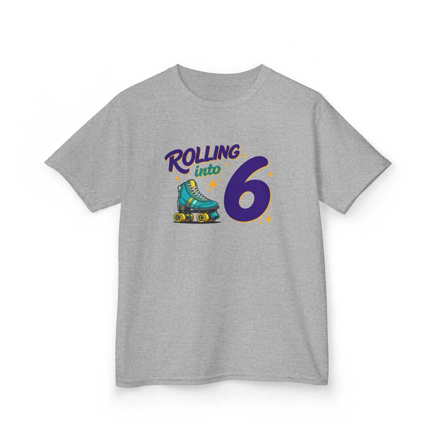 Kid's  "Rolling Into 6" Birthday T-Shirt for 6 Year Old Child, Roller Skating Tee