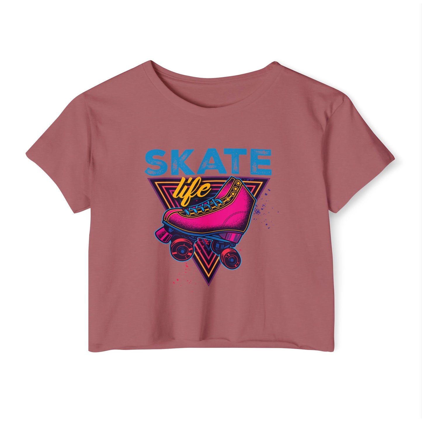 Women's Crop Top "Skate Life" Pink Graphic Roller Skating T-Shirt