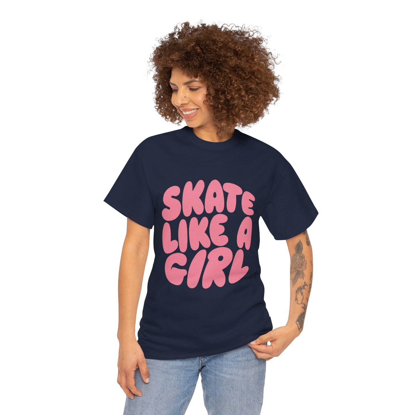 Women's Roller Skating T-Shirt - Skate Like A Girl - Bubble Letter Tee for Skaters