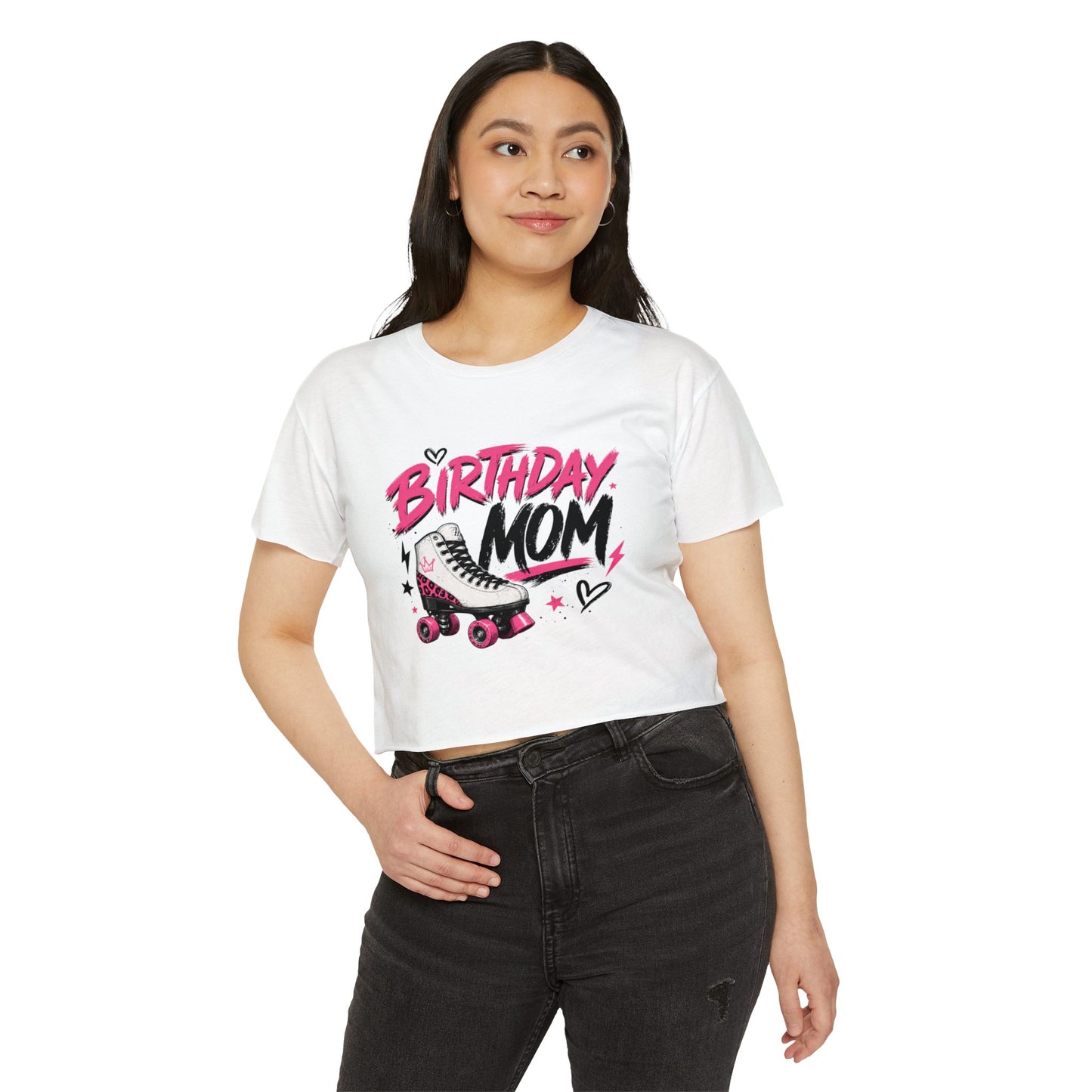 Women's Crop Top "Birthday Mom" Graphic Roller Skating Birthday T-Shirt for Mother