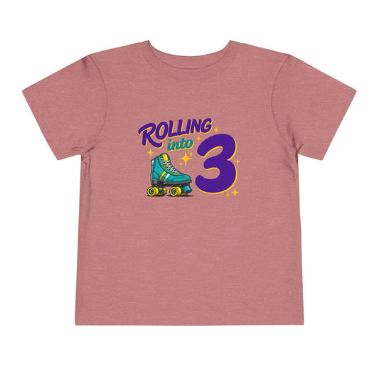 Kid's  "Rolling Into 3 " Birthday T-Shirt for 3 Year Old Child, Roller Skating Tee