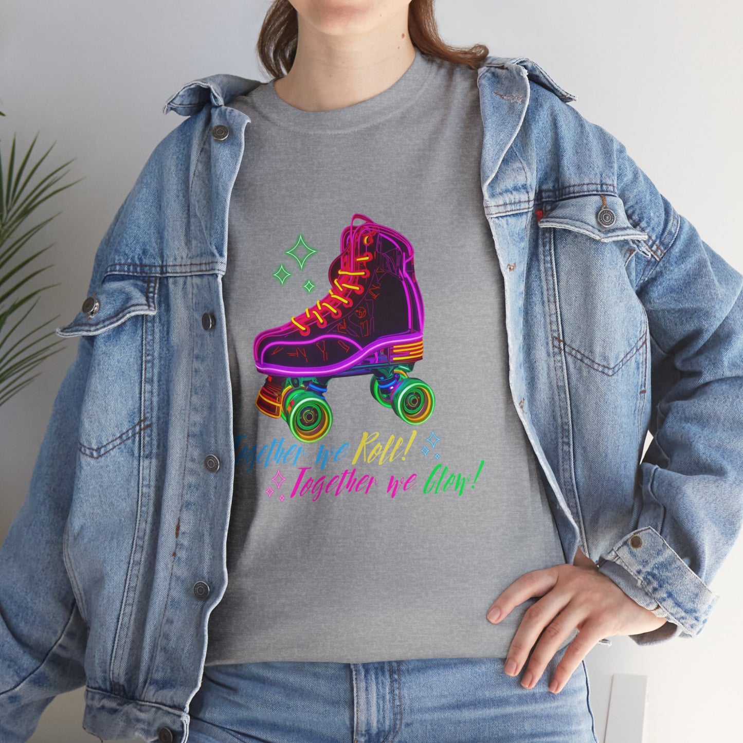 Adult Roller Skating T-Shirt "Together We Roll, Together We Glow" Retro Neon Tee
