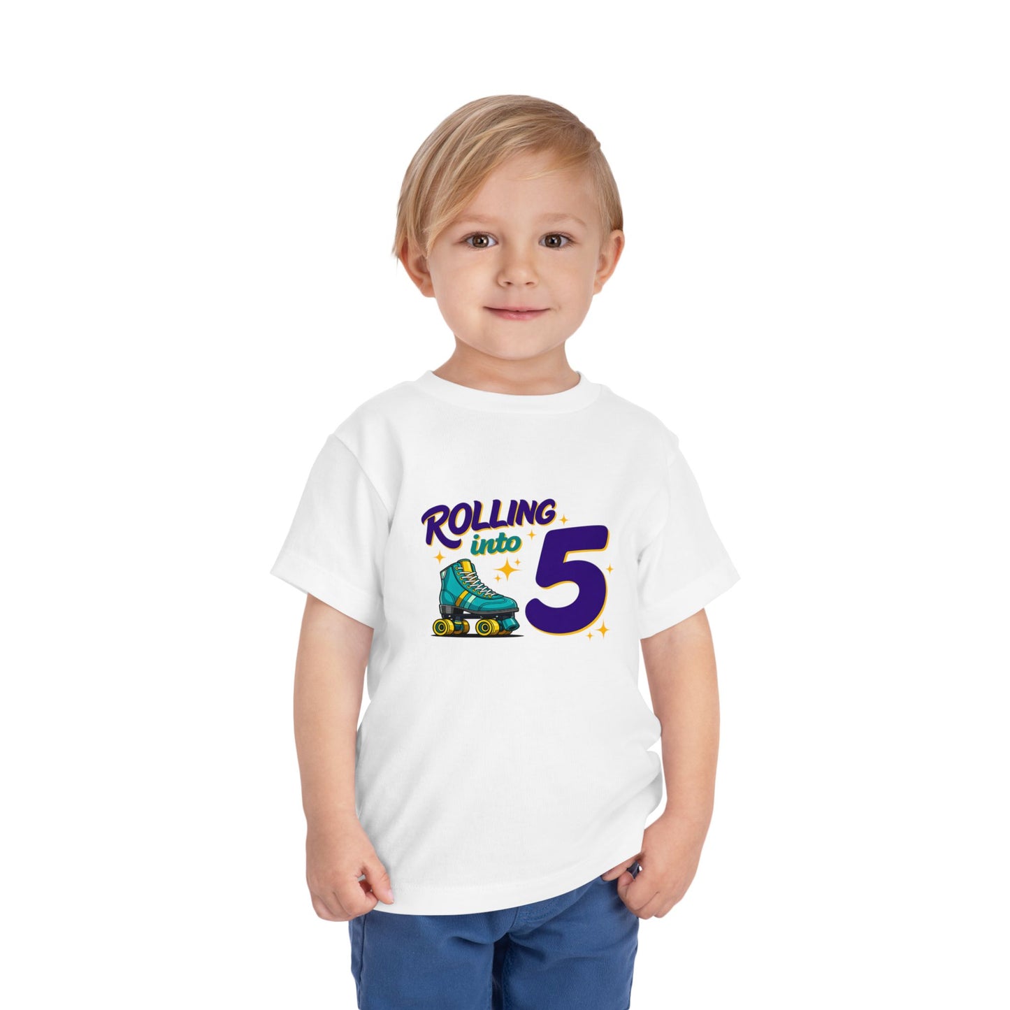 Kid's  "Rolling Into 5 " Birthday T-Shirt for 5 Year Old Child, Roller Skating Tee