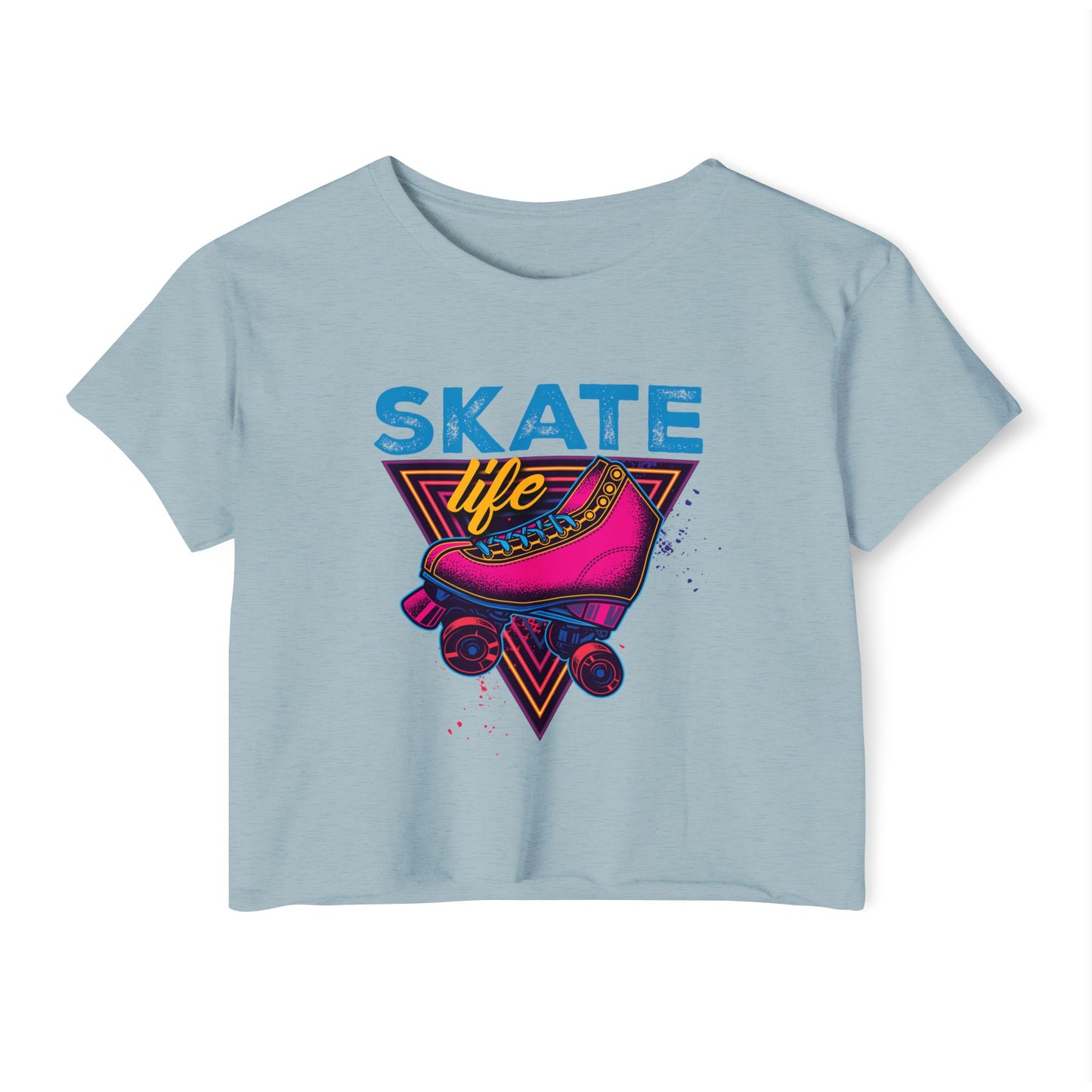 Women's Crop Top "Skate Life" Pink Graphic Roller Skating T-Shirt